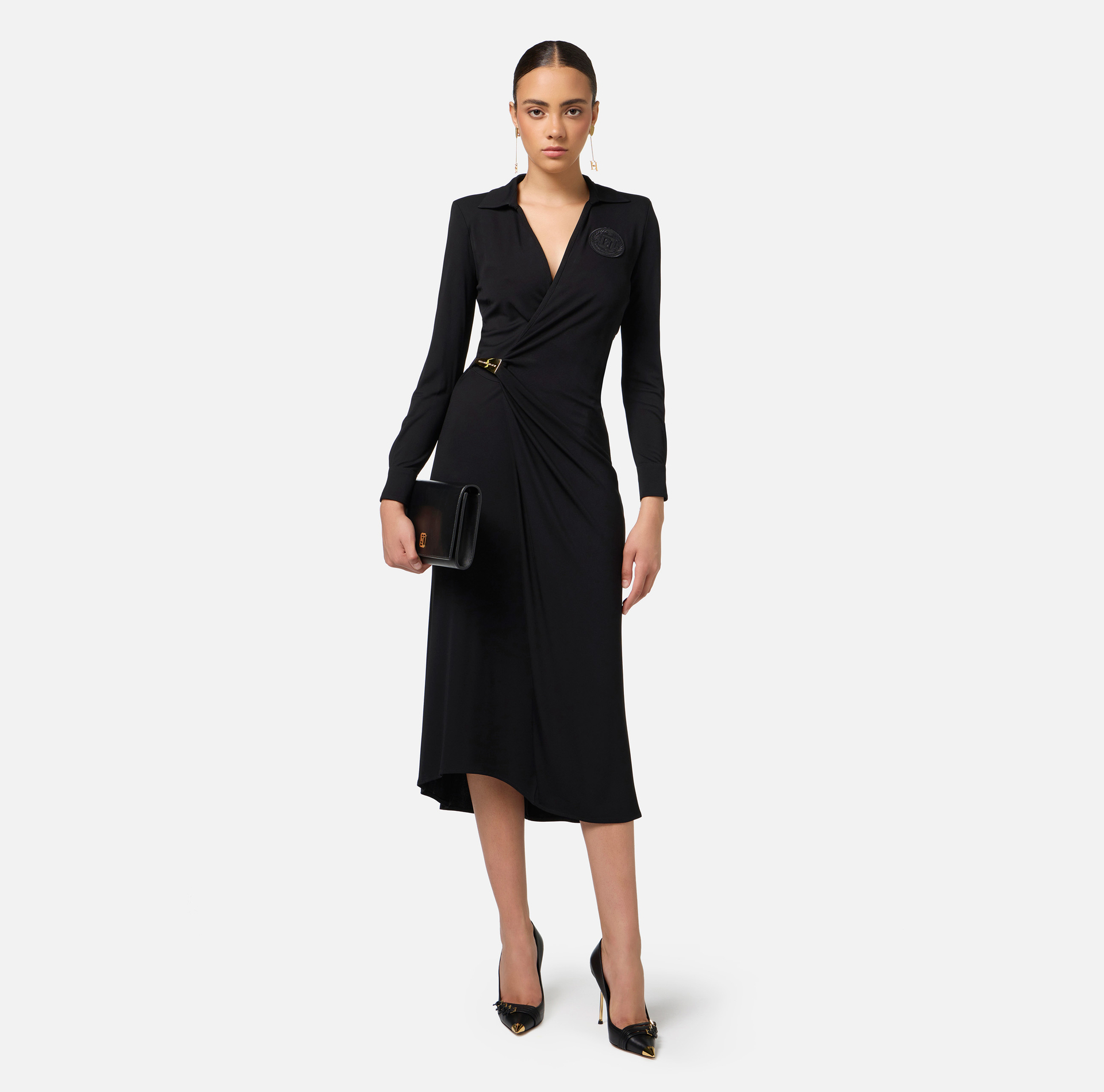 Jersey midi dress with side knot | Elisabetta Franchi® Outlet