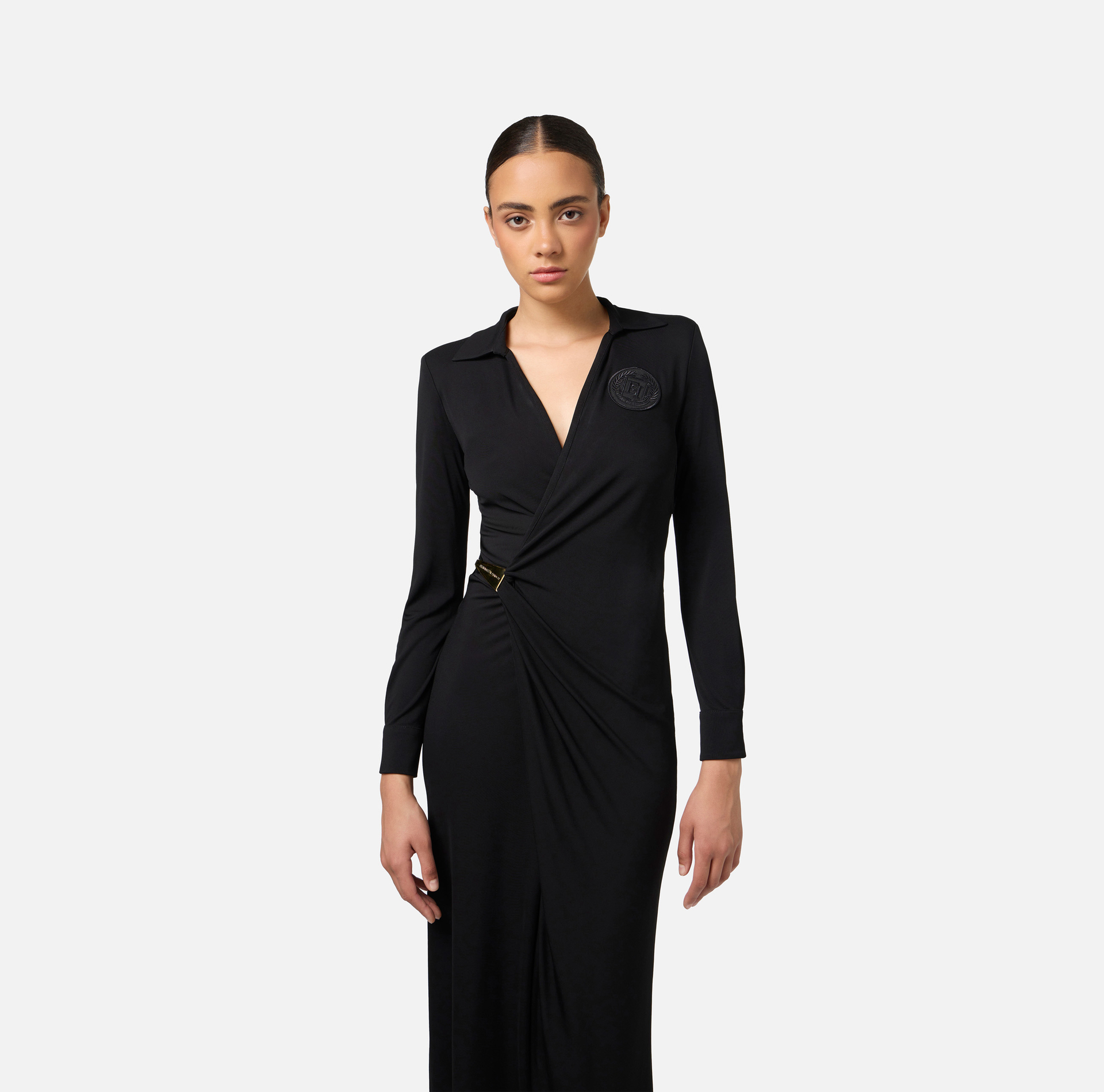 Jersey midi dress with side knot | Elisabetta Franchi® Outlet