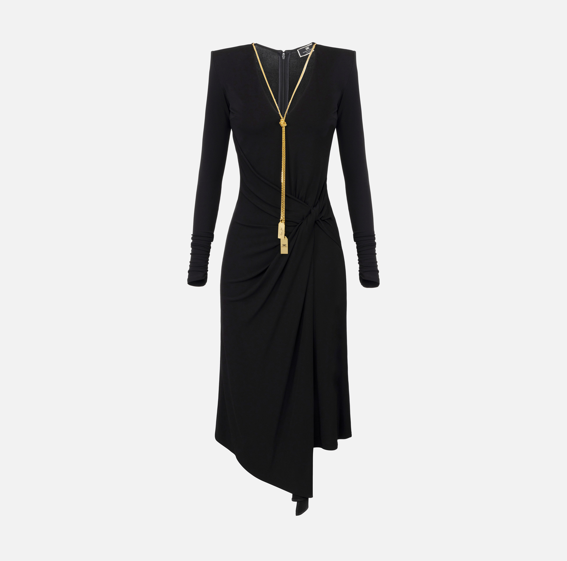 Midi dress in draped jersey with necklace | Elisabetta Franchi® Outlet