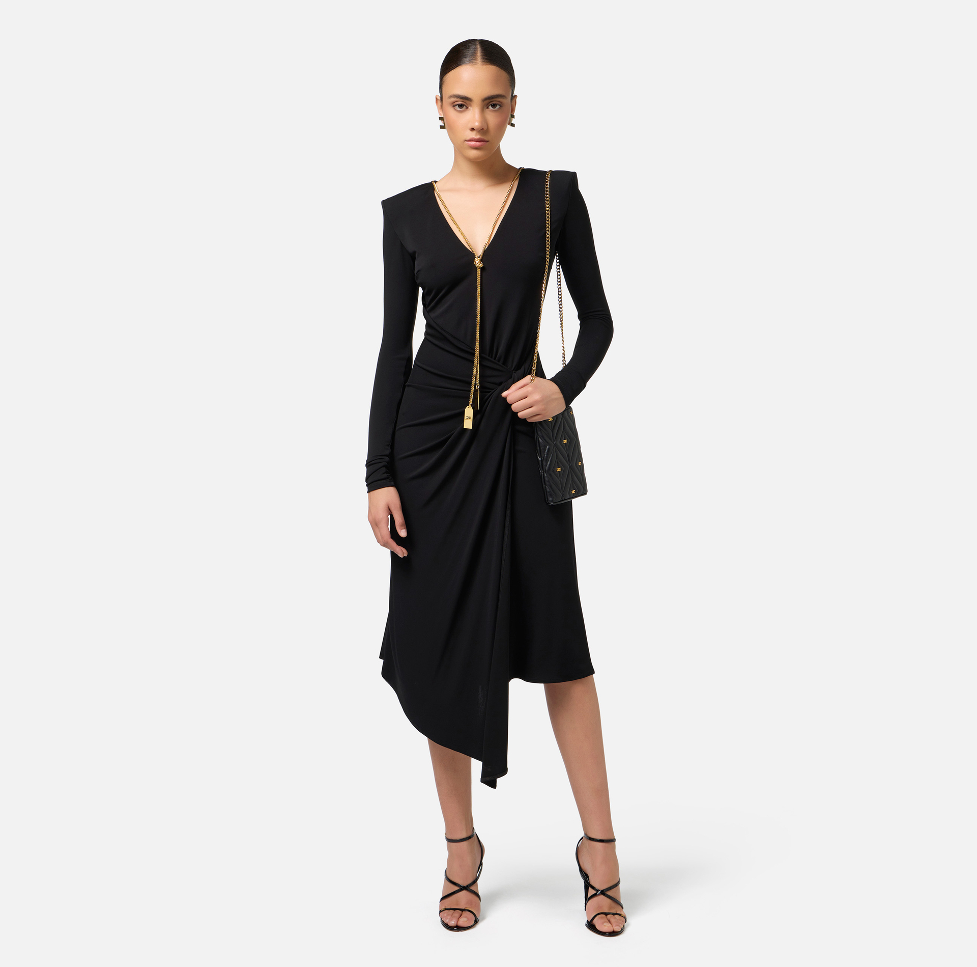 Midi dress in draped jersey with necklace | Elisabetta Franchi® Outlet
