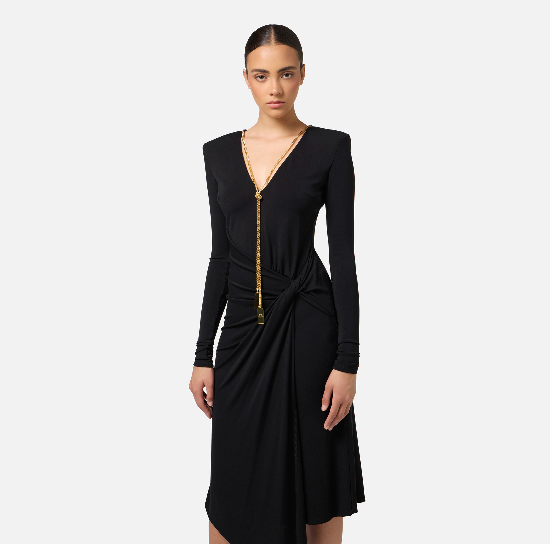 Abito midi in jersey drappeggiato con collana | Elisabetta Franchi® Outlet