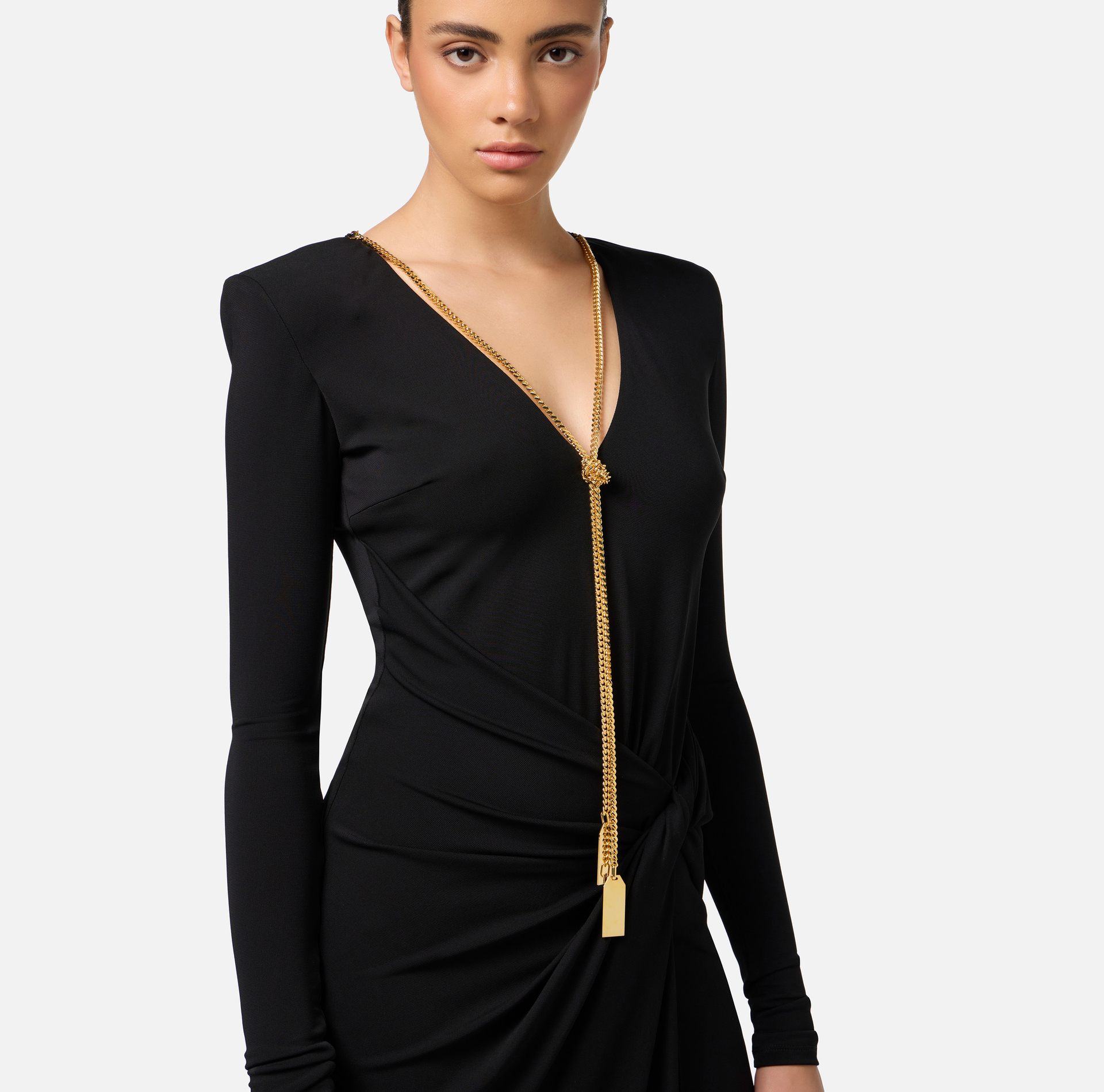 Abito midi in jersey drappeggiato con collana | Elisabetta Franchi® Outlet