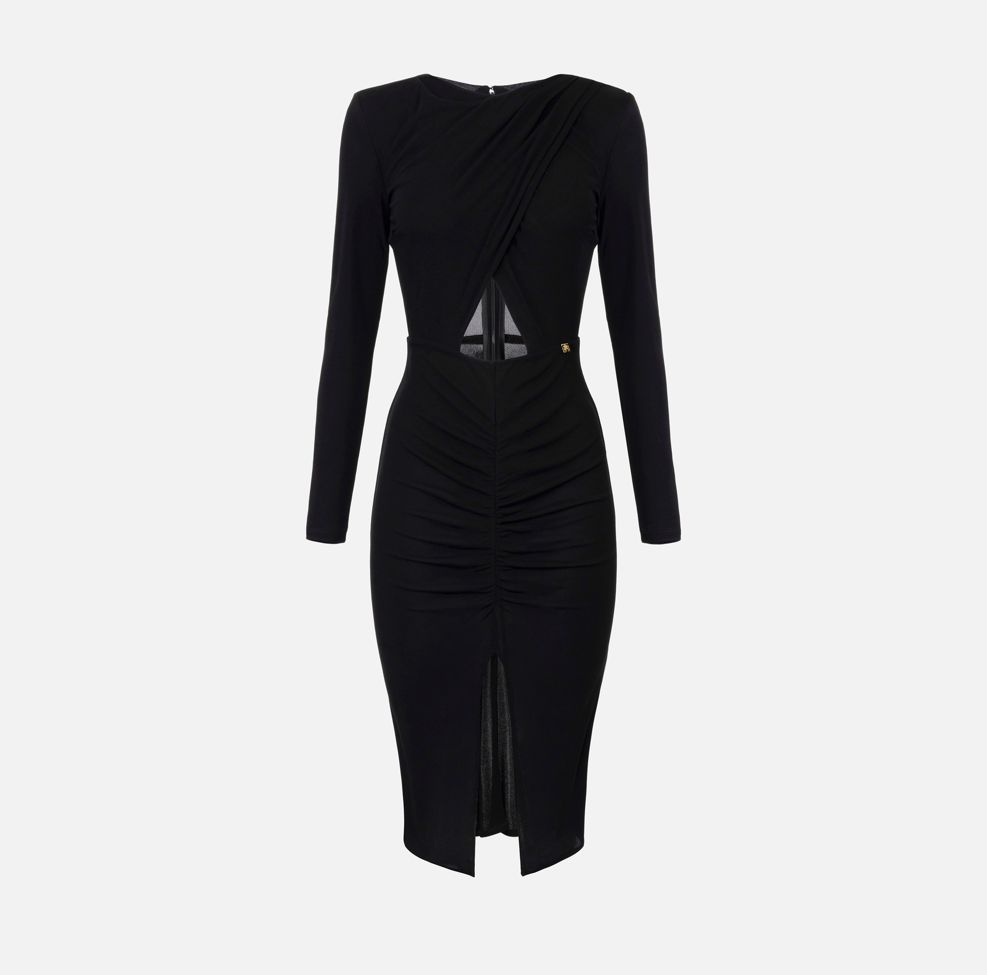 Shiny jersey midi dress with draping | Elisabetta Franchi® Outlet