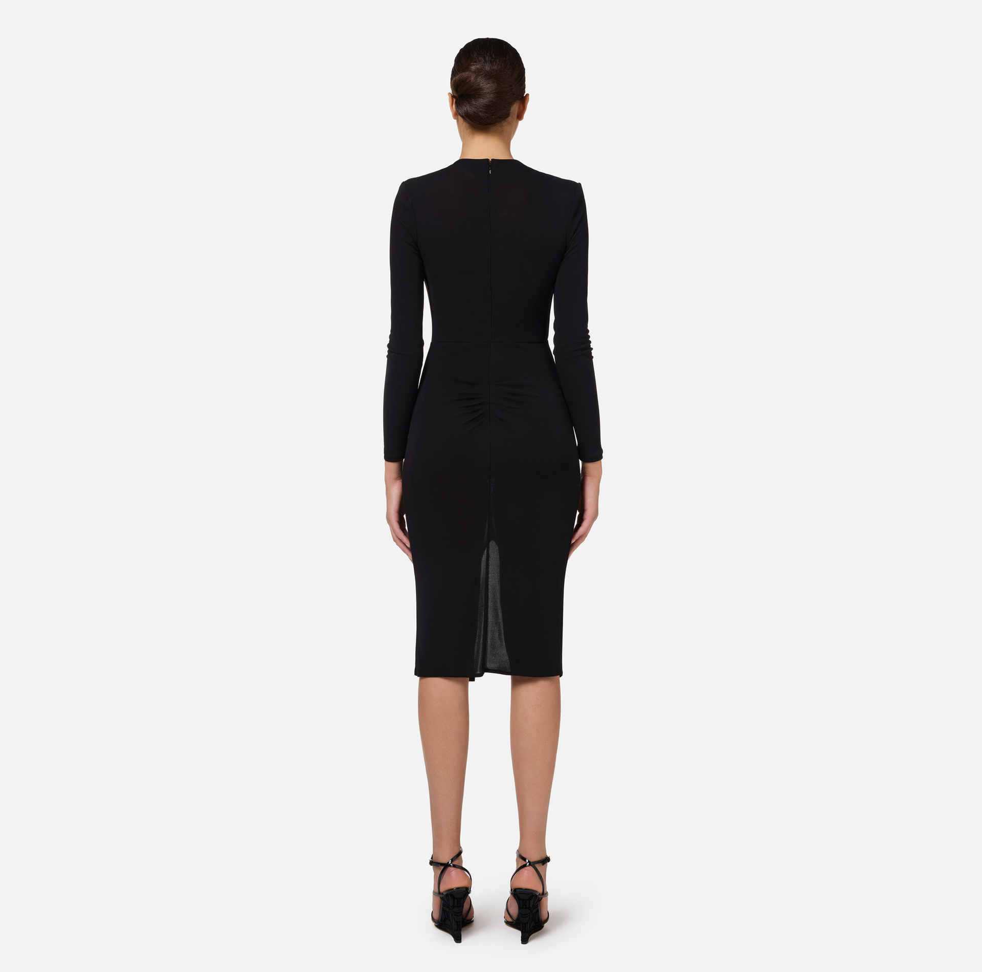 Shiny jersey midi dress with draping | Elisabetta Franchi® Outlet