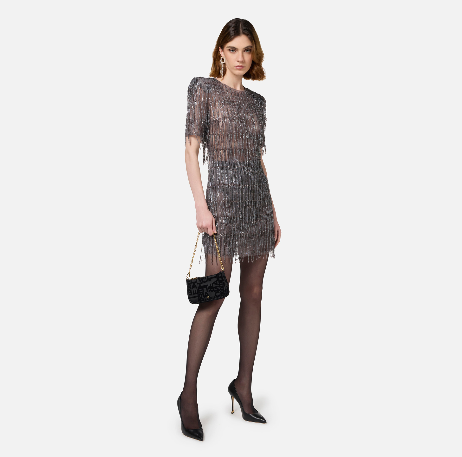 Minivestido boxy de tul bordado con lentejuelas | Elisabetta Franchi® Outlet