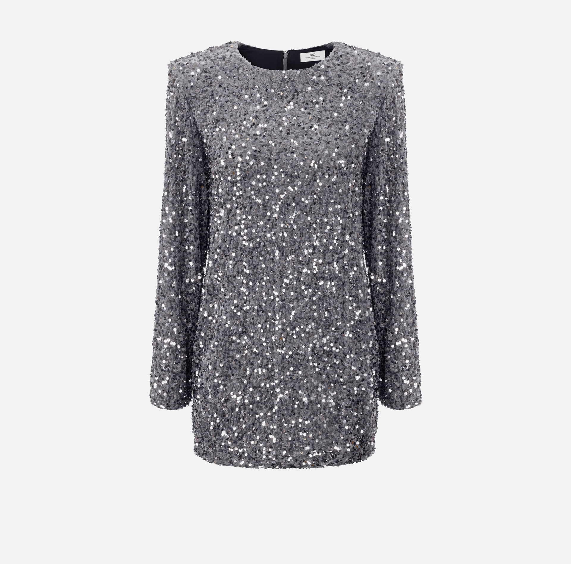 Sequin-embroidered chenille boxy mini-dress | Elisabetta Franchi® Outlet