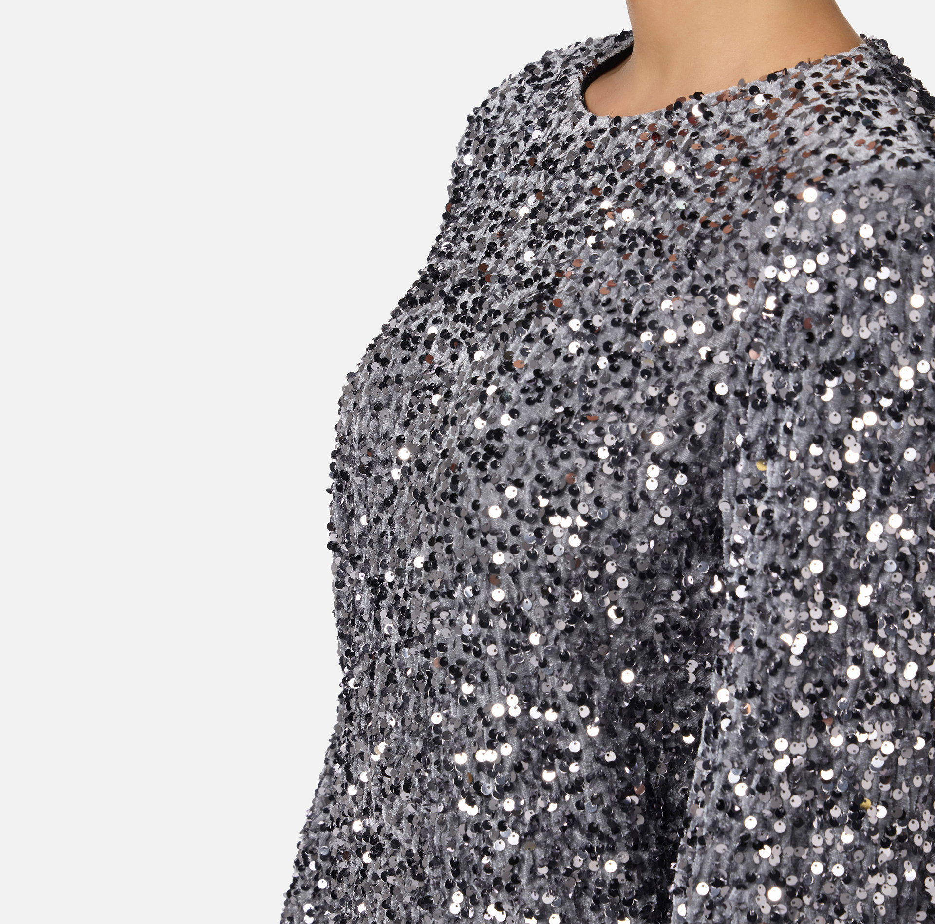 Sequin-embroidered chenille boxy mini-dress | Elisabetta Franchi® Outlet