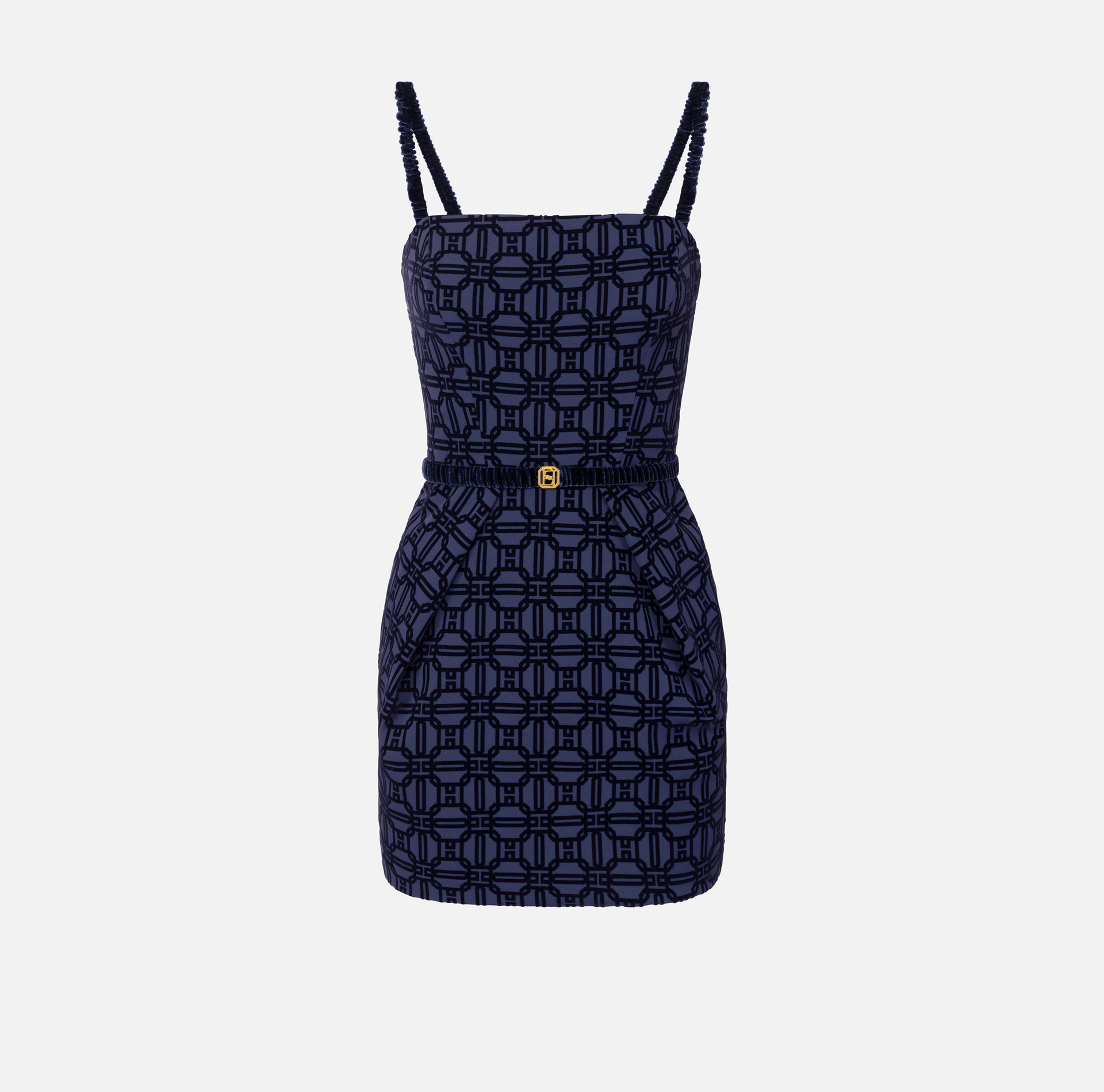 Mini-dress in flock crêpe fabric with belt | Elisabetta Franchi® Outlet