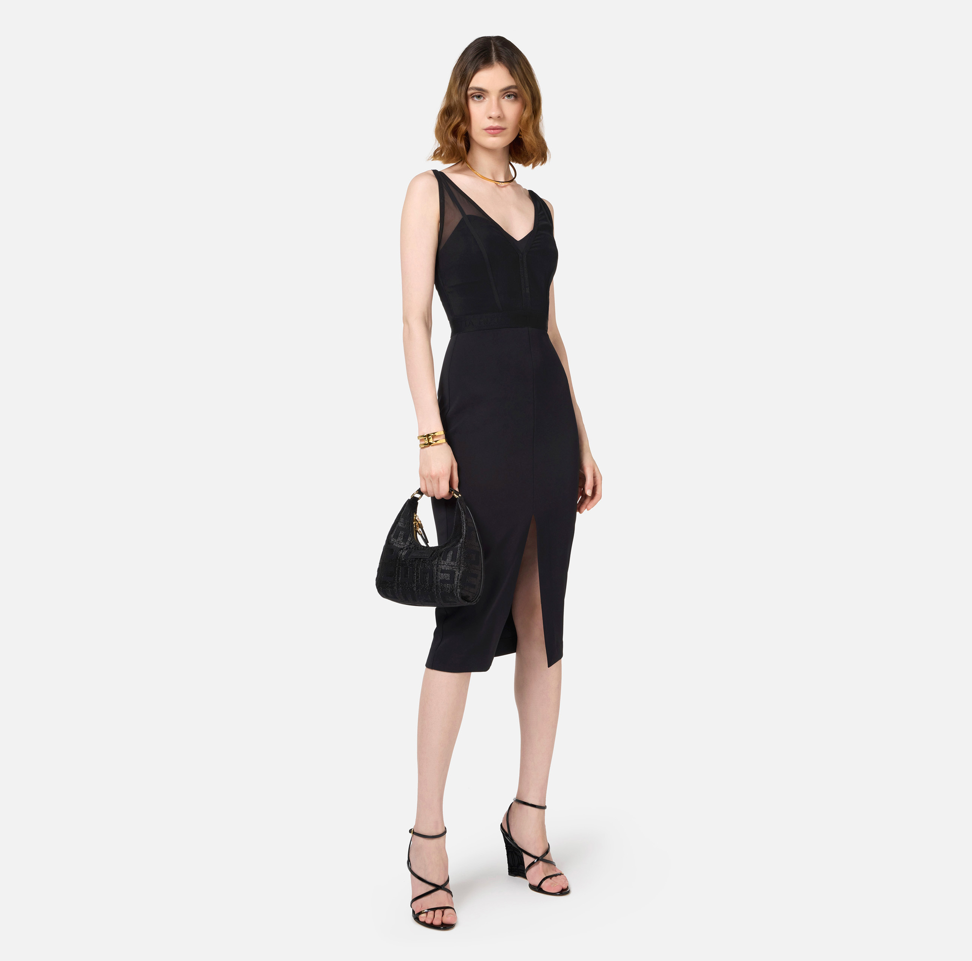 Midi dress with tulle and crêpe bustier top | Elisabetta Franchi® Outlet