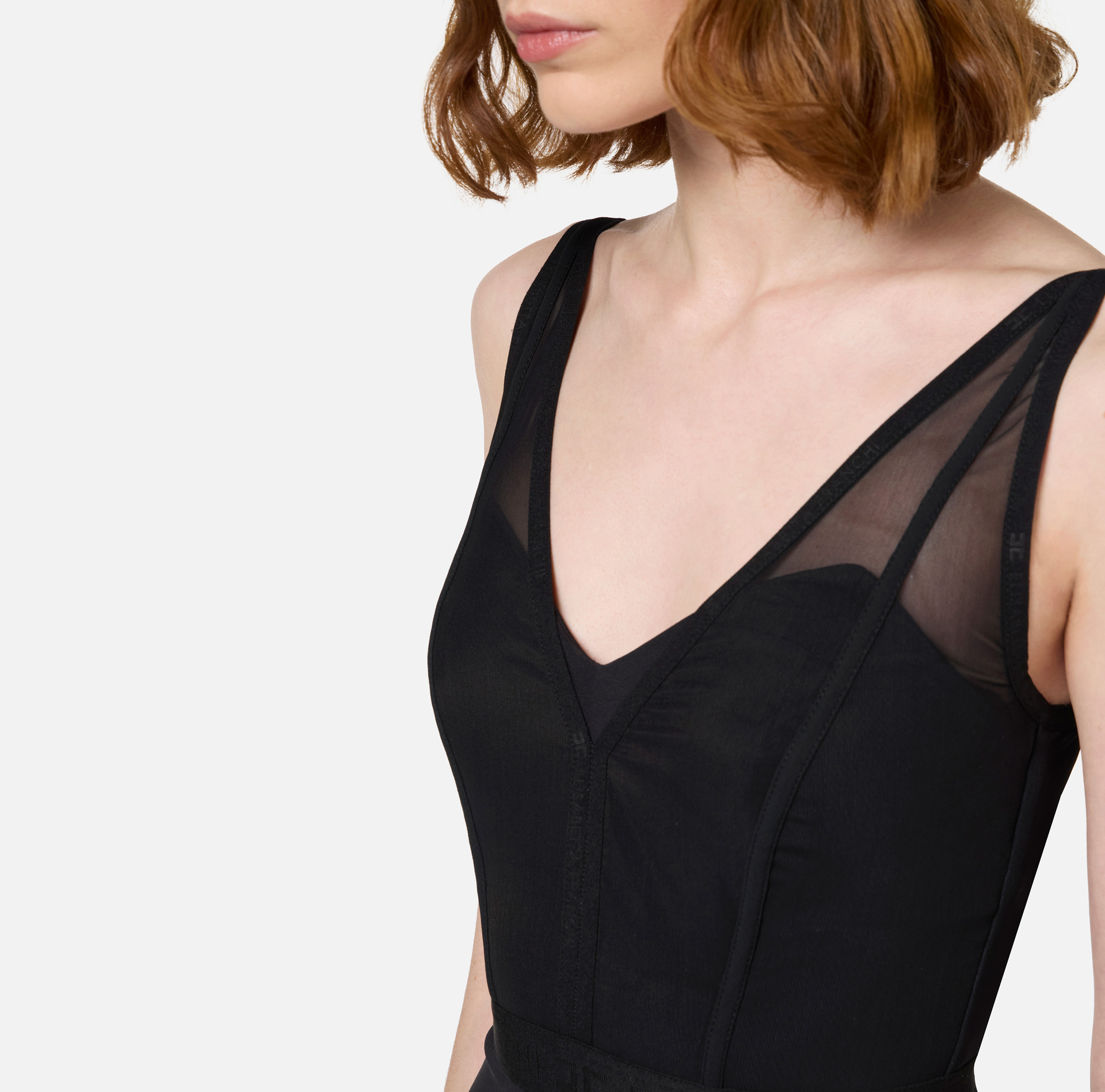 Robe midi avec top bustier en tulle et crêpe | Elisabetta Franchi® Outlet