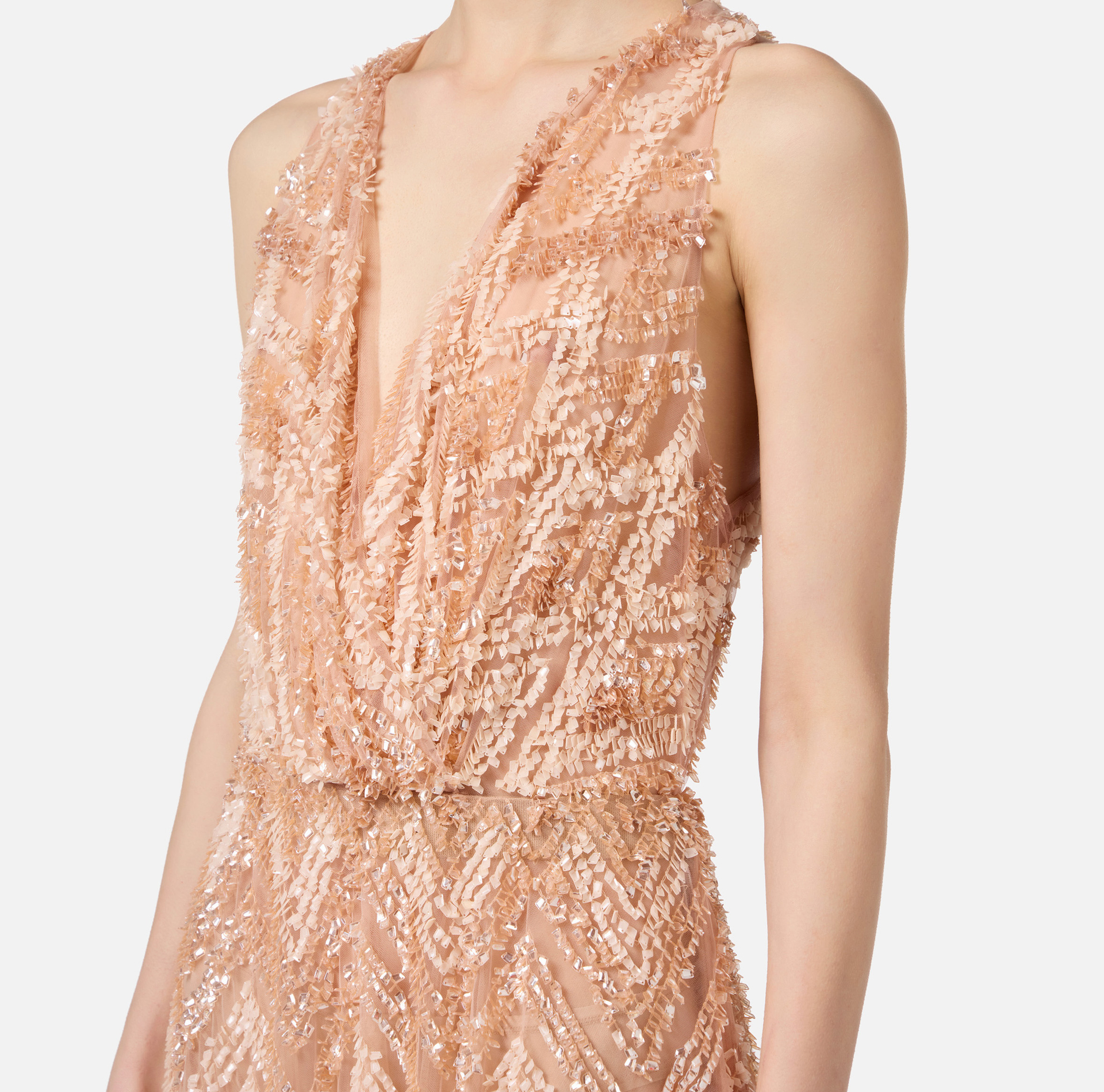 Robe Red Carpet en tulle avec broderie de sequins chevrons | Elisabetta Franchi® Outlet