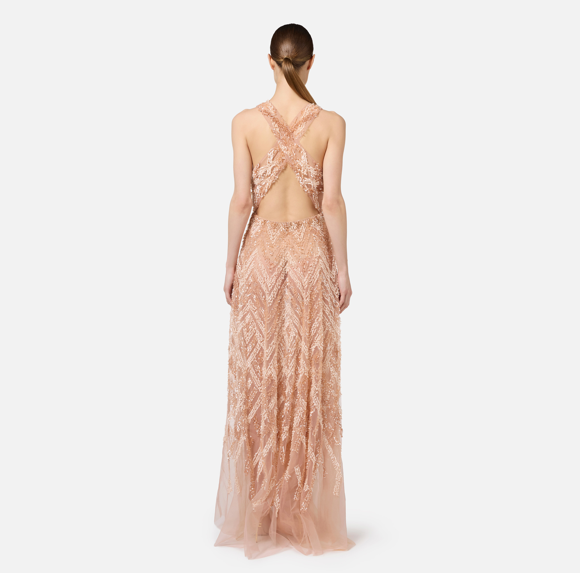 Robe Red Carpet en tulle avec broderie de sequins chevrons | Elisabetta Franchi® Outlet