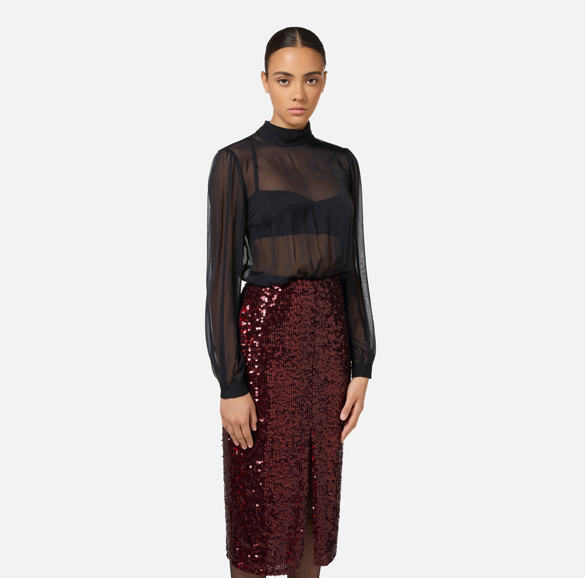 Midi-Kleid aus Georgette mit Pailletten-Stickerei | Elisabetta Franchi® Outlet