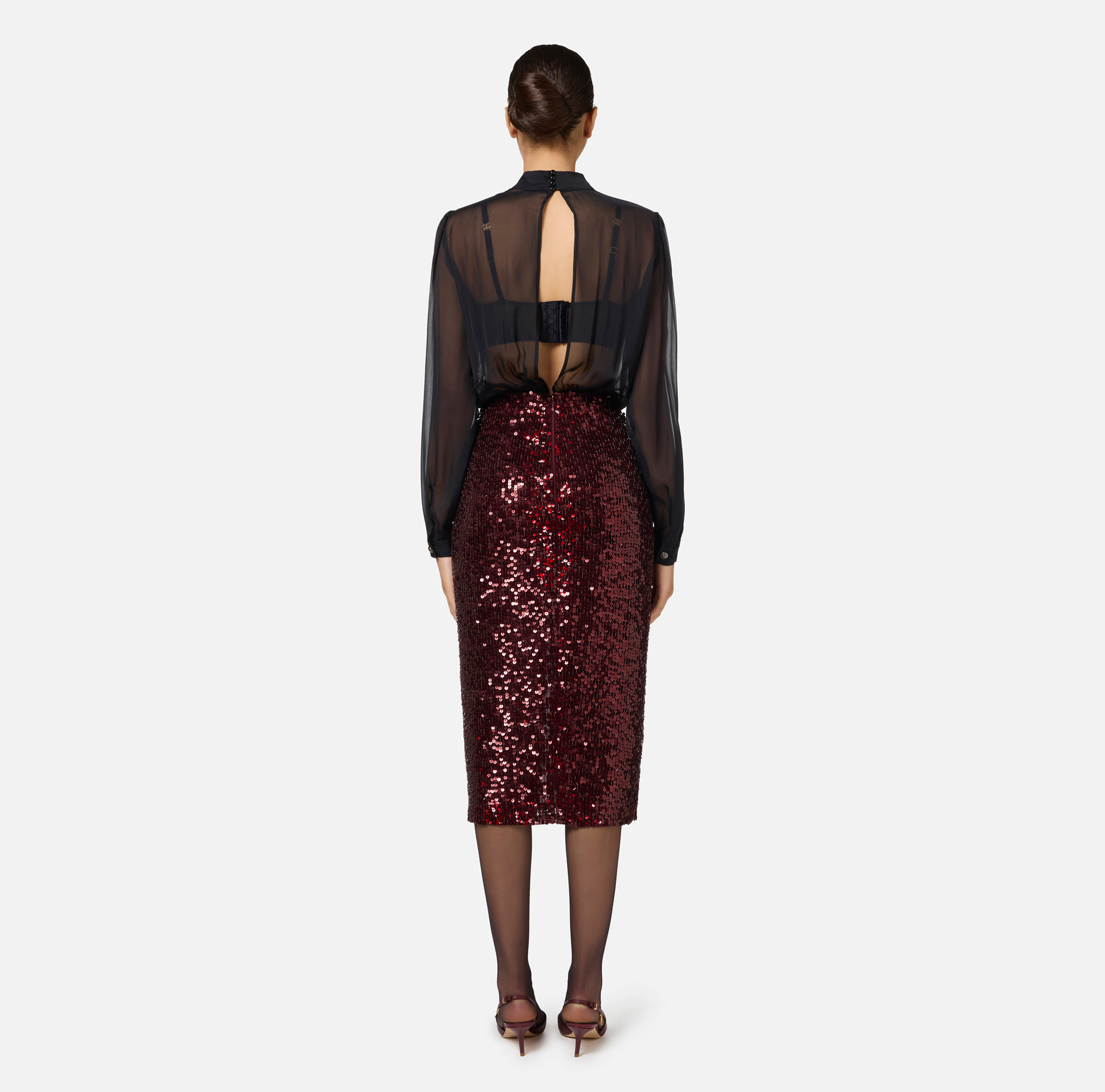 Midi-Kleid aus Georgette mit Pailletten-Stickerei | Elisabetta Franchi® Outlet