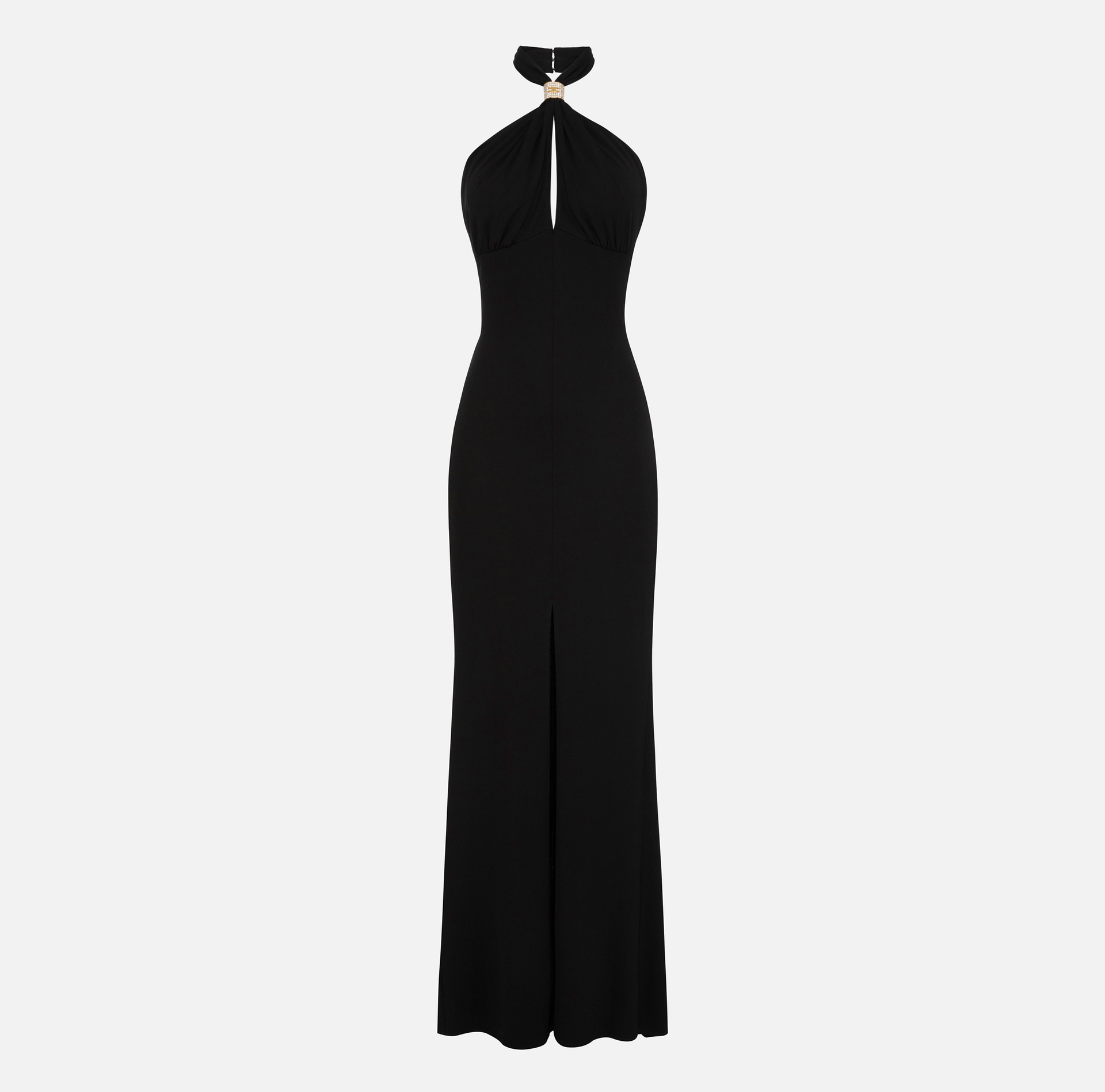 Red carpet dress in jersey with draping and logo plaque | Elisabetta Franchi® Outlet
