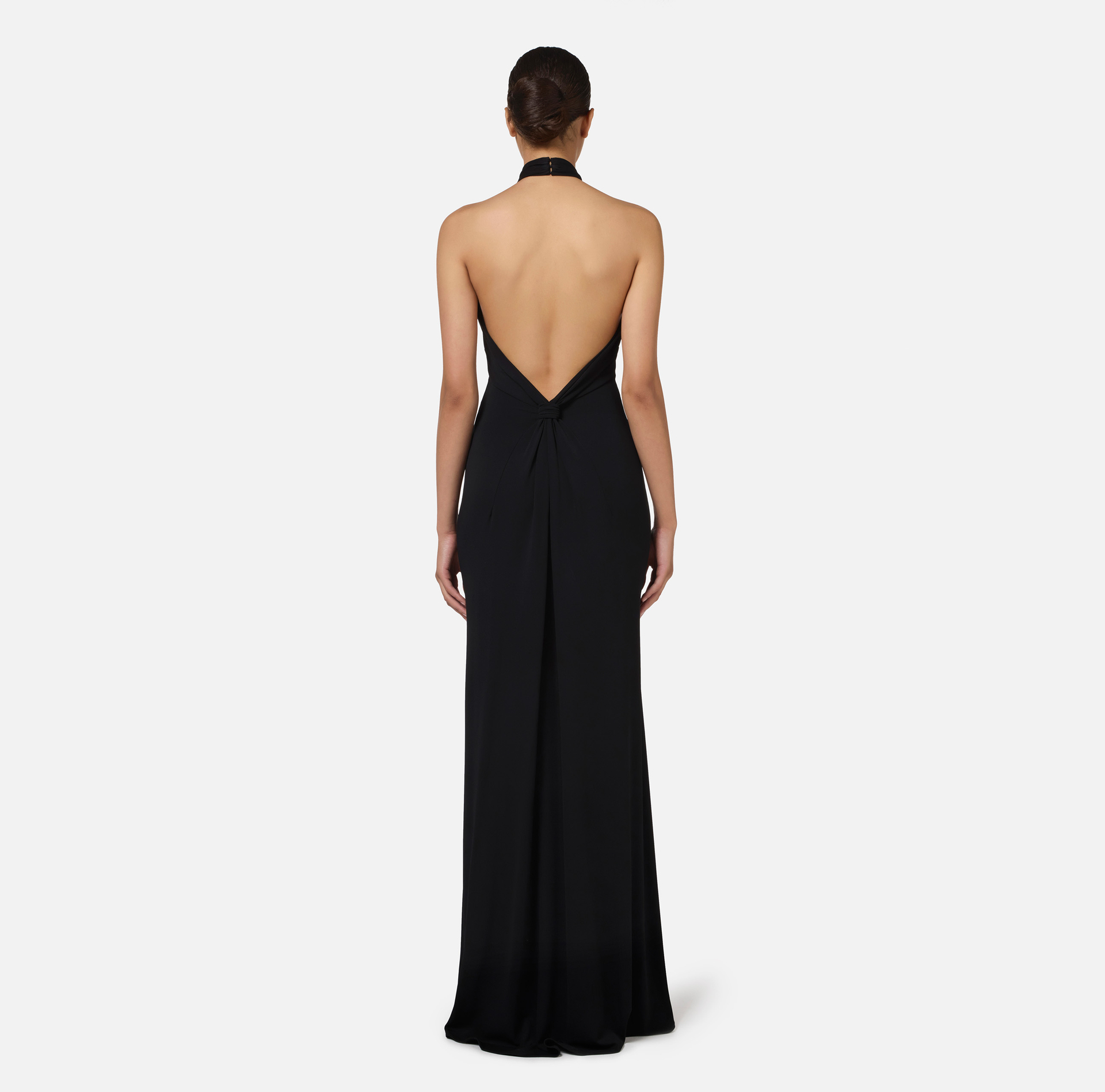 Abito red carpet in jersey con drappeggio e placca logo | Elisabetta Franchi® Outlet