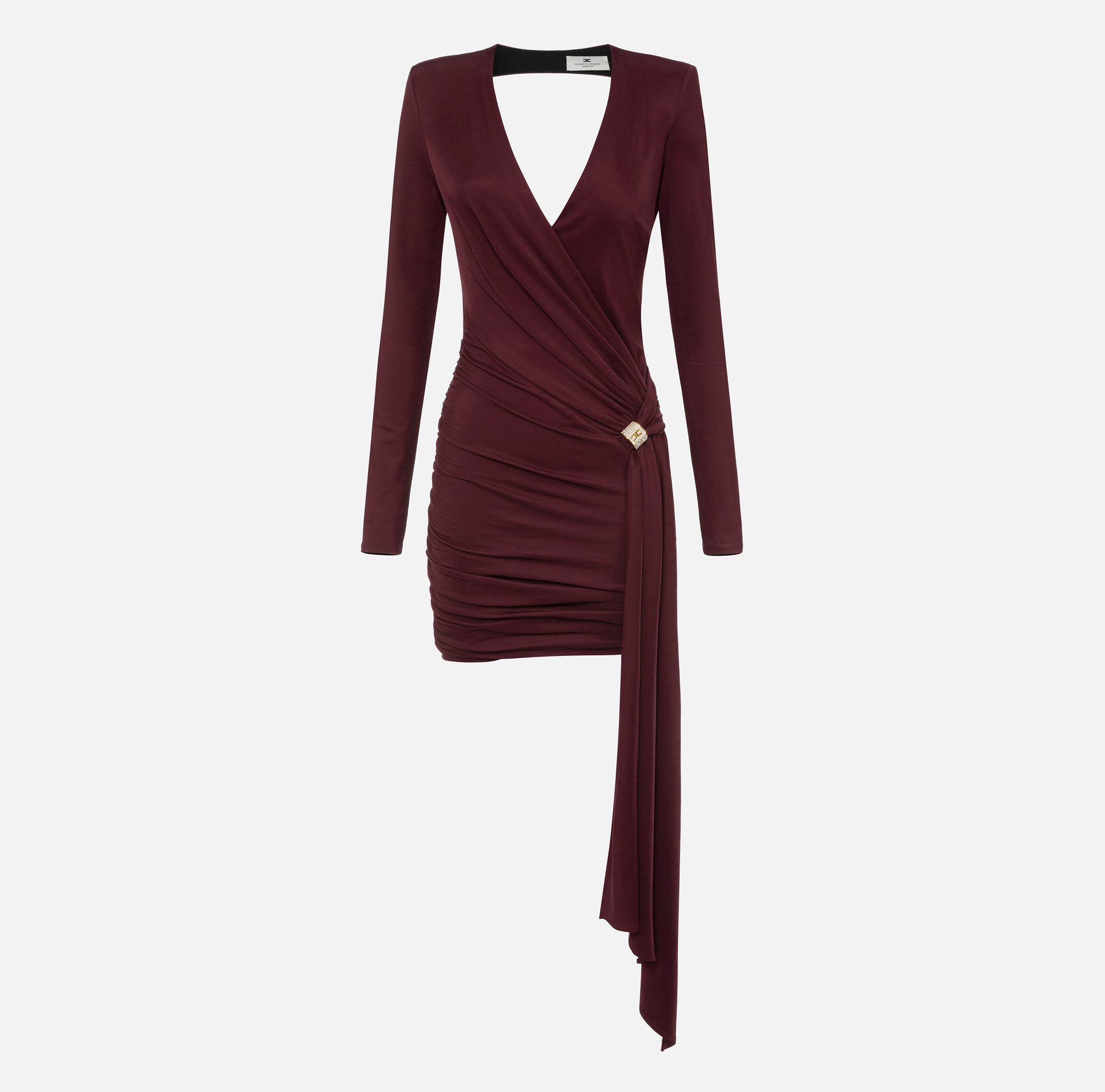 Draped jersey mini-dress with jewel accessory | Elisabetta Franchi® Outlet