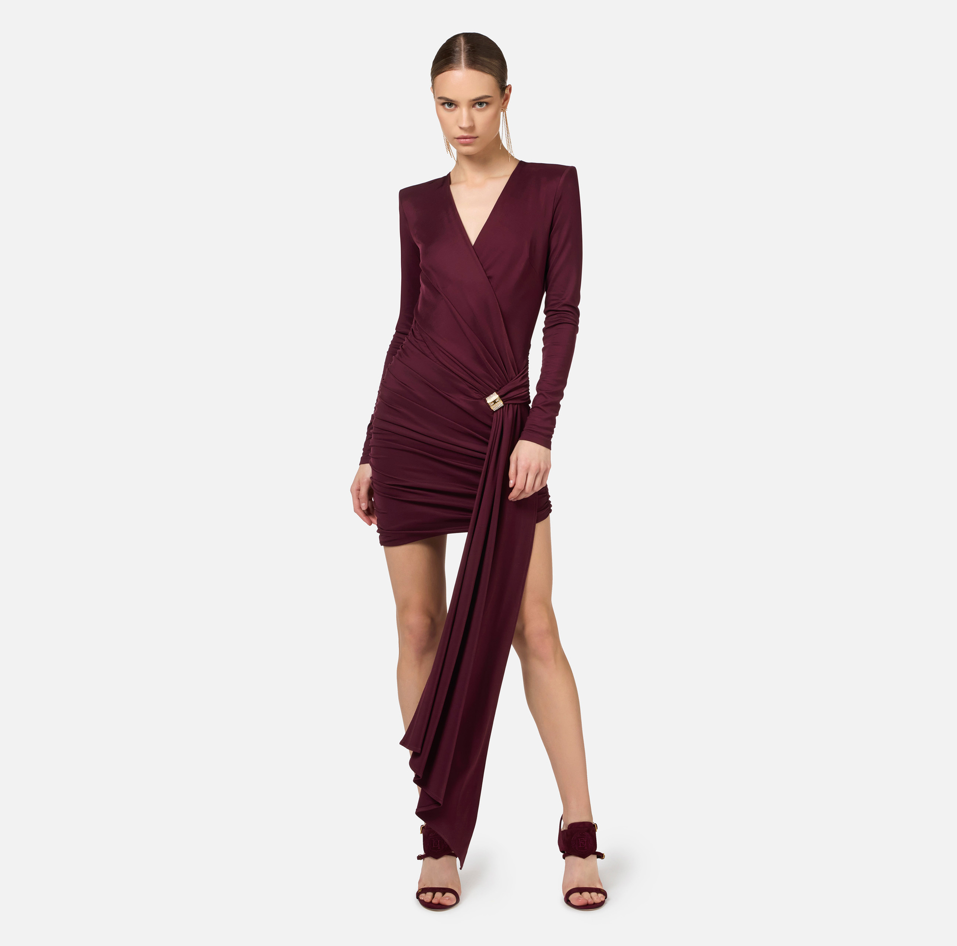 Draped jersey mini-dress with jewel accessory | Elisabetta Franchi® Outlet