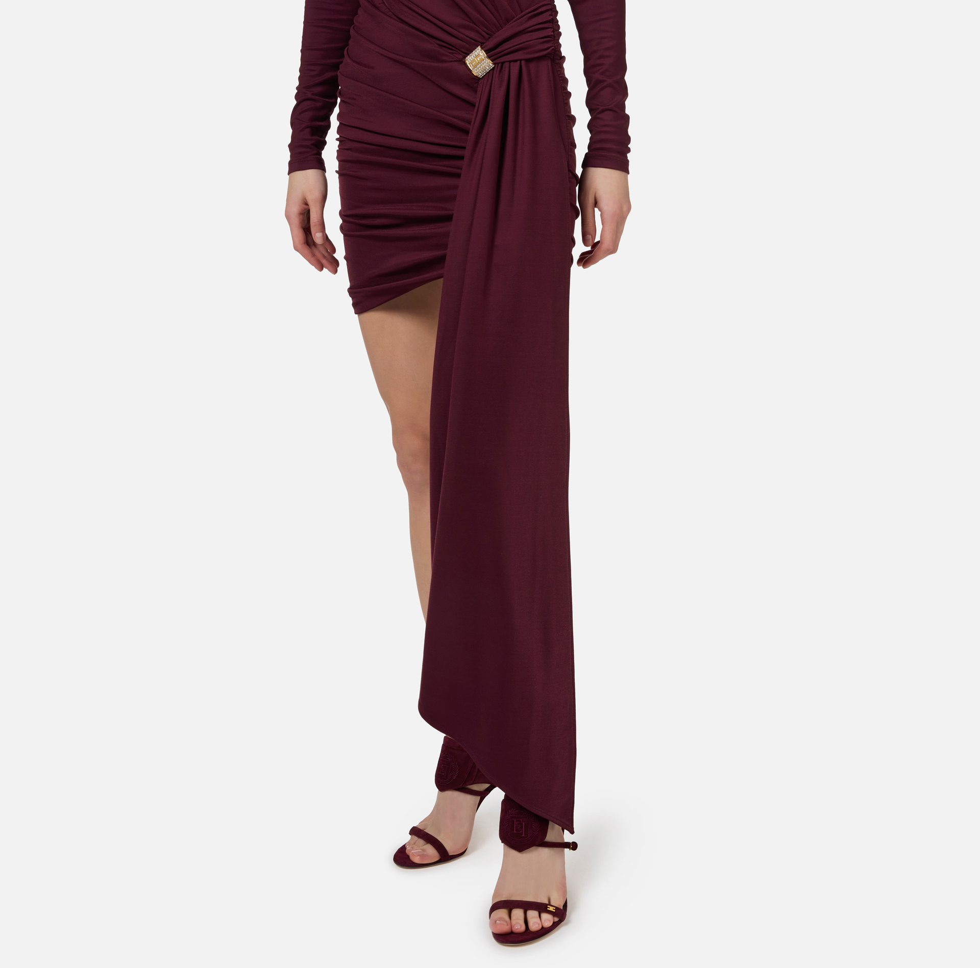 Draped jersey mini-dress with jewel accessory | Elisabetta Franchi® Outlet