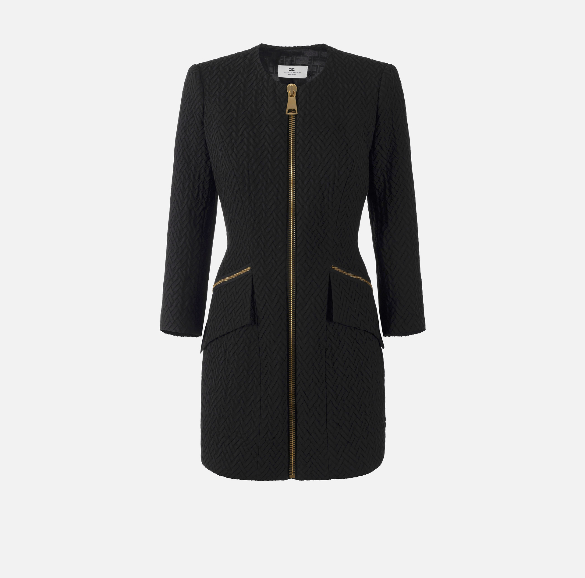 Herringbone tweed mini-dress with zip | Elisabetta Franchi® Outlet