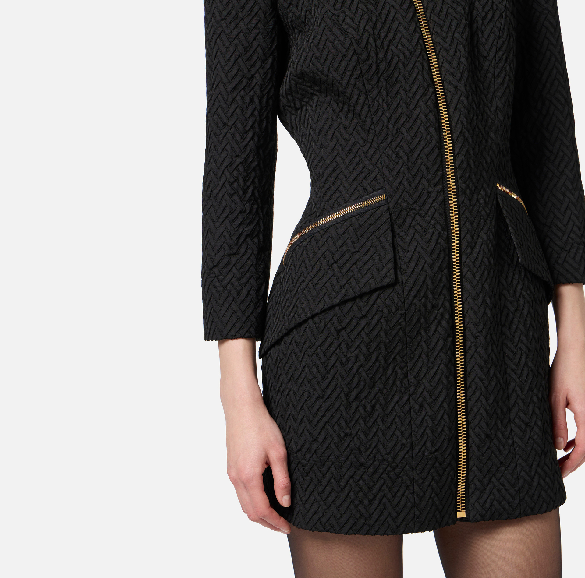 Herringbone tweed mini-dress with zip | Elisabetta Franchi® Outlet