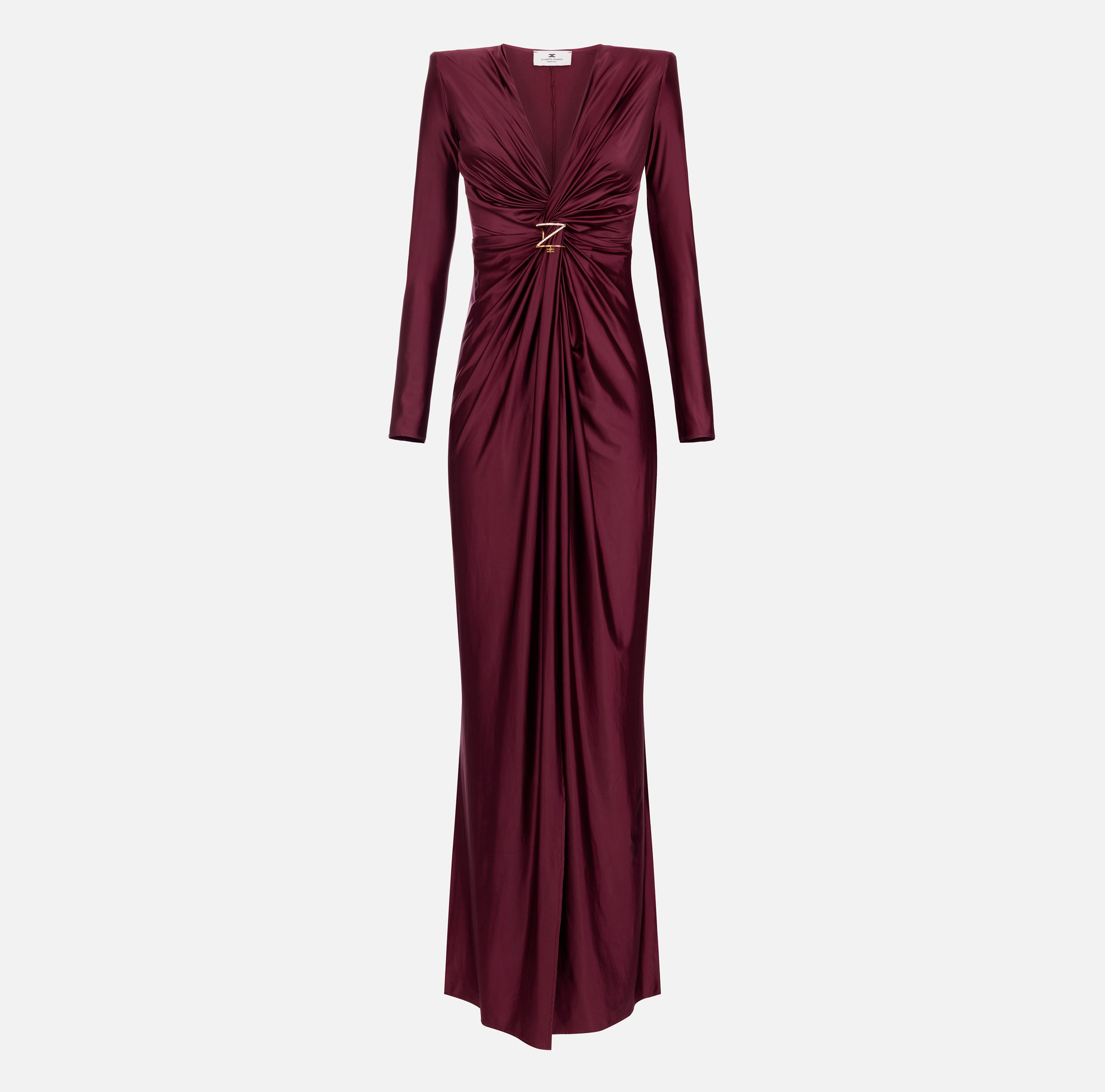 Red carpet dress in Lycra with knot and logo accessory | Elisabetta Franchi® Outlet