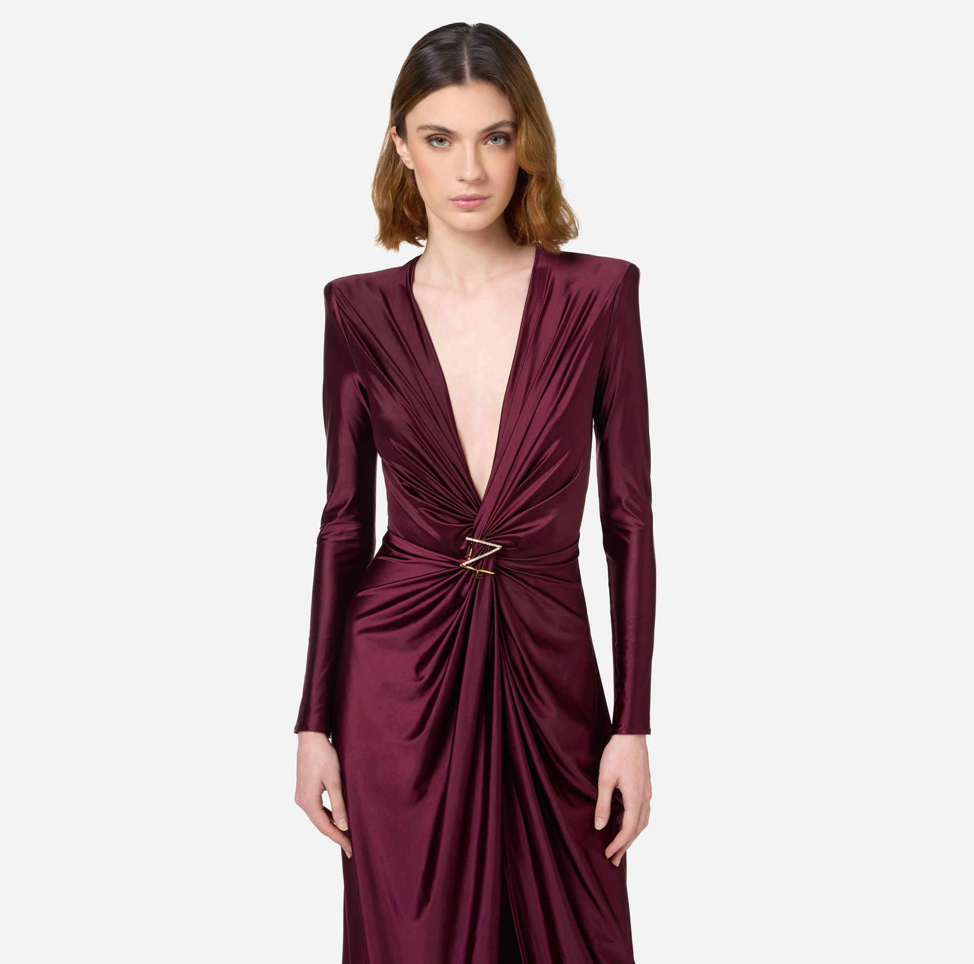 Robe Red Carpet en lycra avec nœud et accessoire logo | Elisabetta Franchi® Outlet