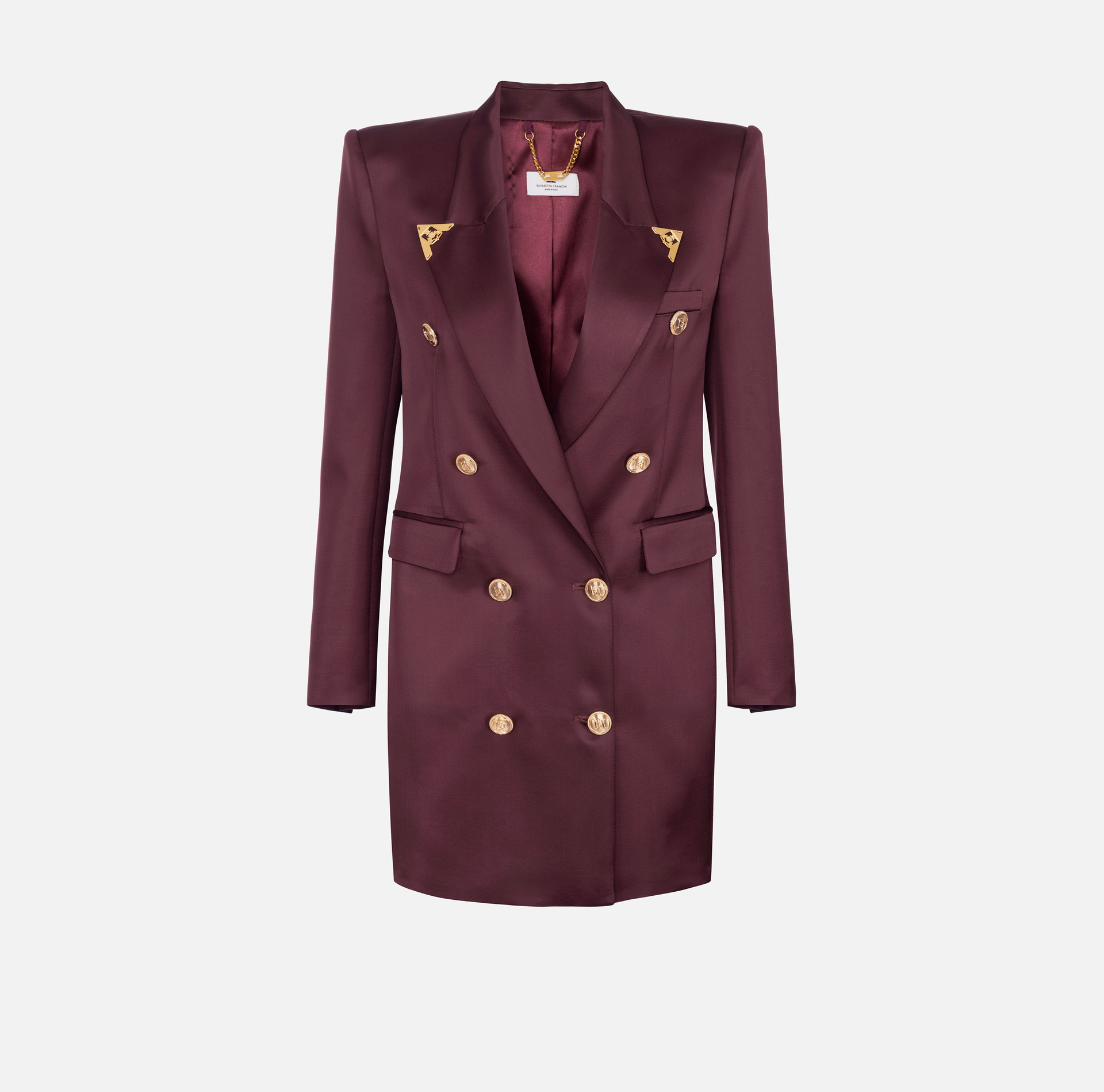 Double-breasted coat dress in cool wool with tips | Elisabetta Franchi® Outlet