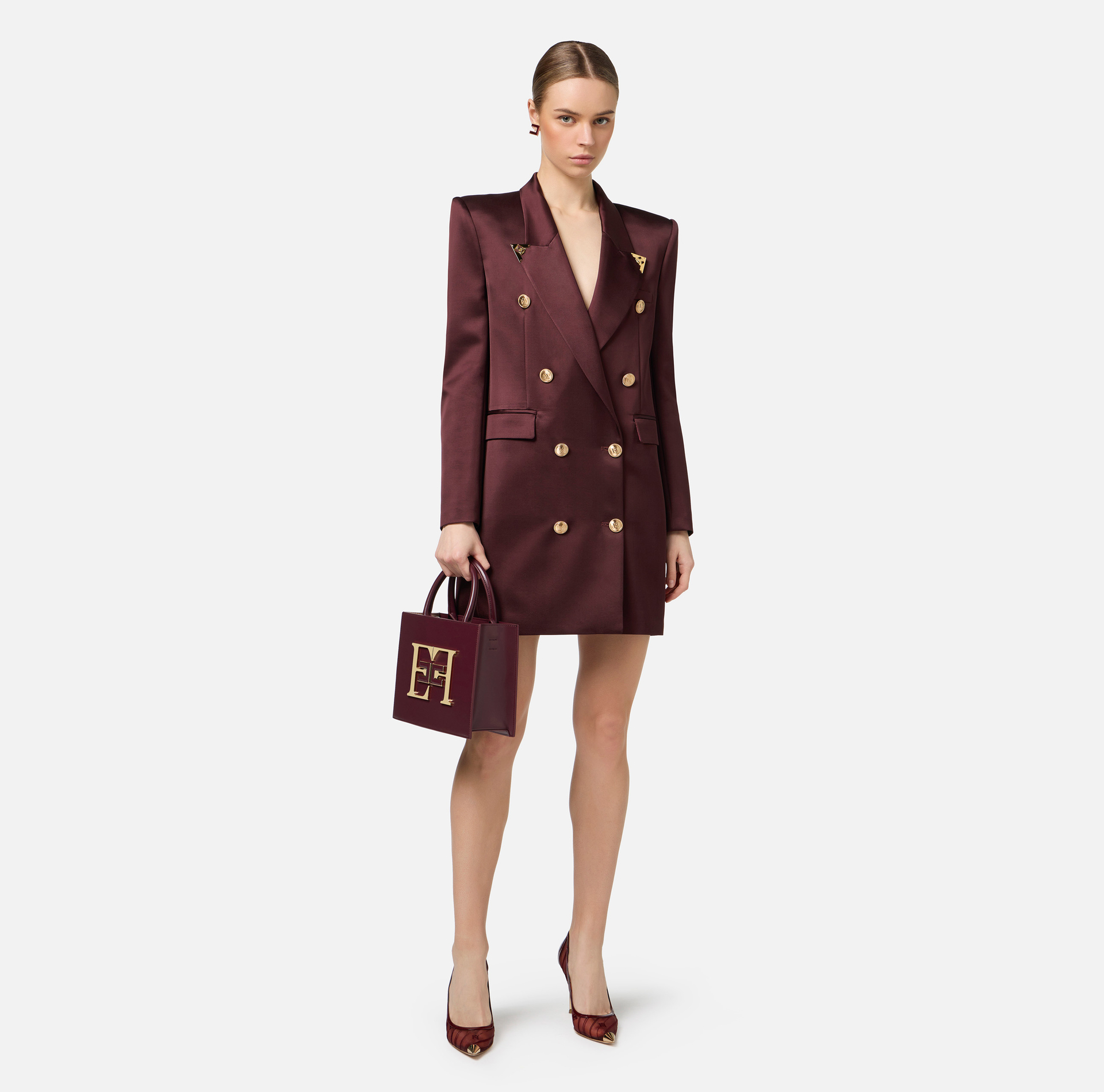 Double-breasted coat dress in cool wool with tips | Elisabetta Franchi® Outlet