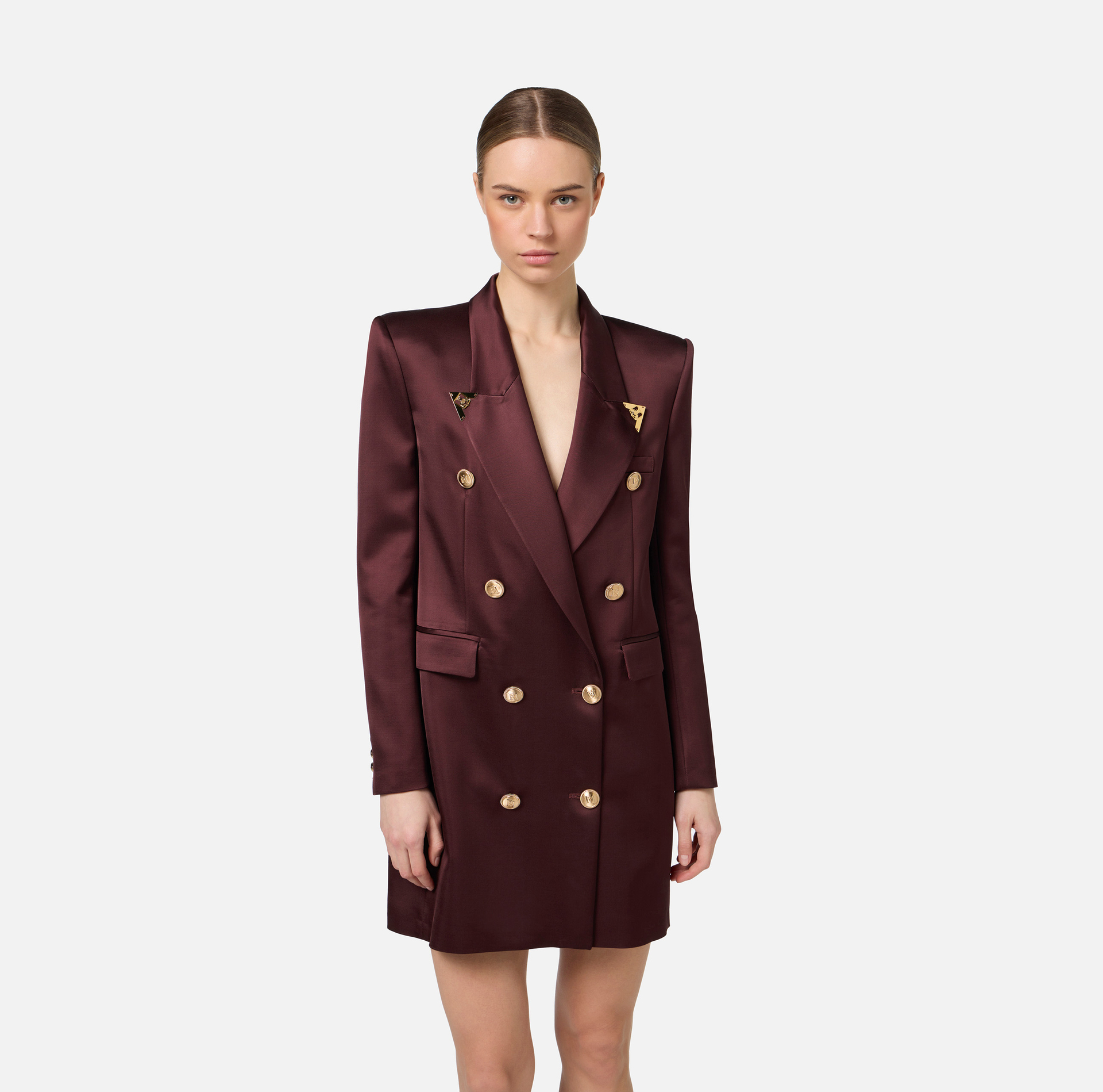 Double-breasted coat dress in cool wool with tips | Elisabetta Franchi® Outlet