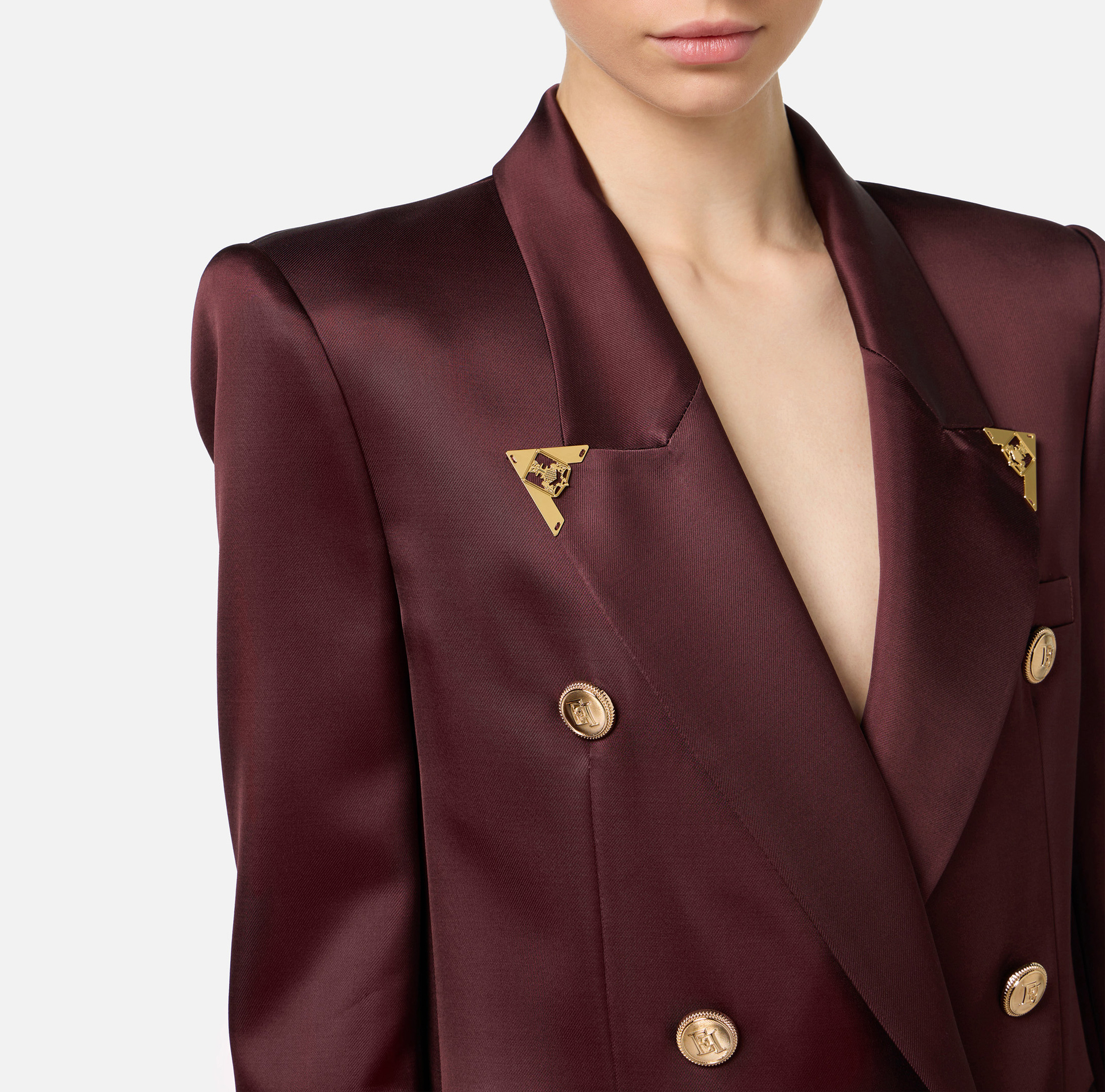 Double-breasted coat dress in cool wool with tips | Elisabetta Franchi® Outlet