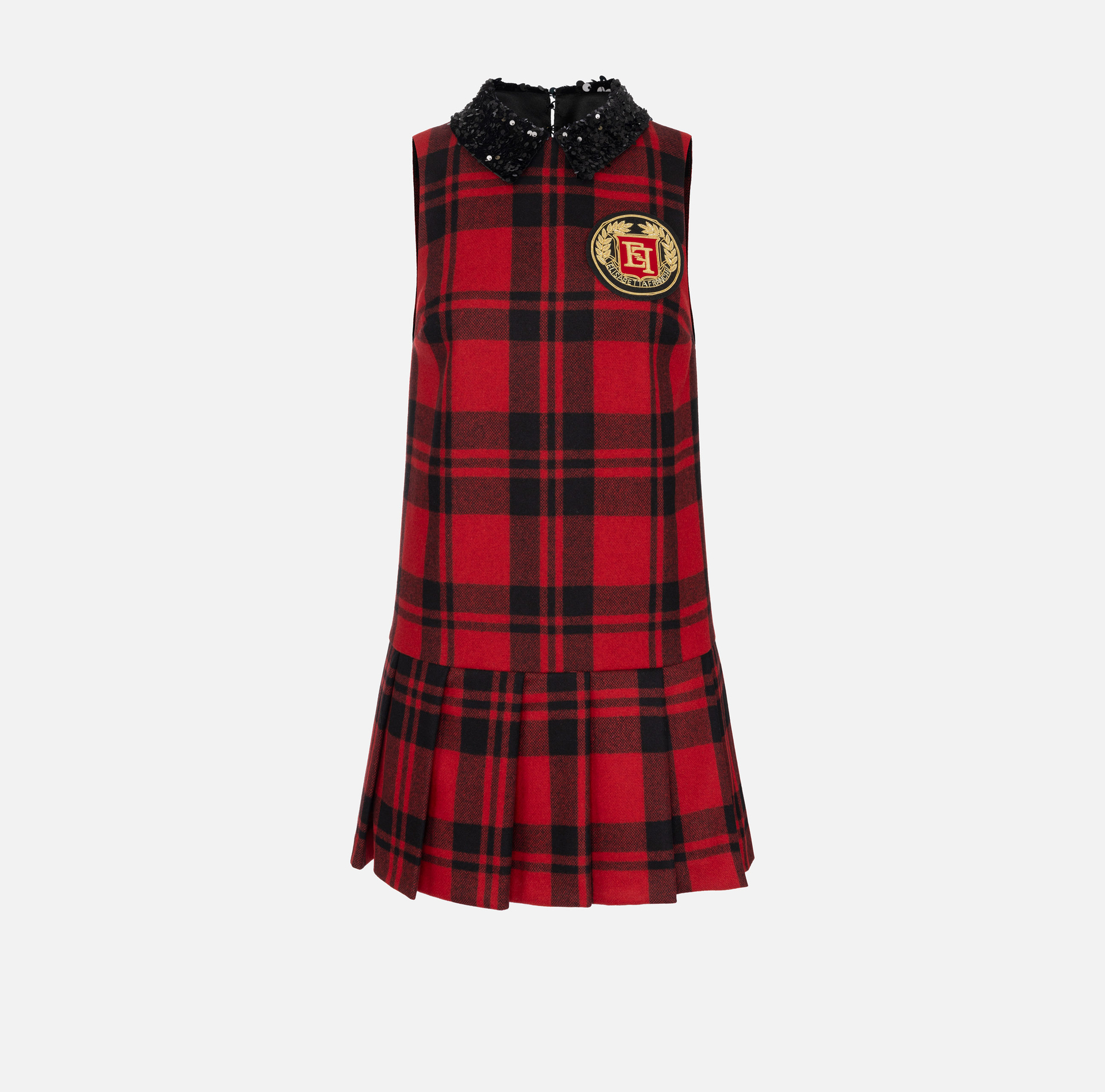 Minikleid aus Wolle im Schottenmuster mit gesticktem Patch | Elisabetta Franchi® Outlet
