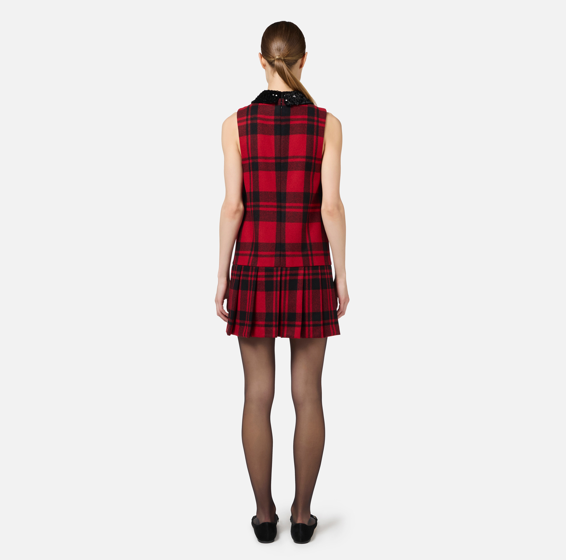 Minikleid aus Wolle im Schottenmuster mit gesticktem Patch | Elisabetta Franchi® Outlet