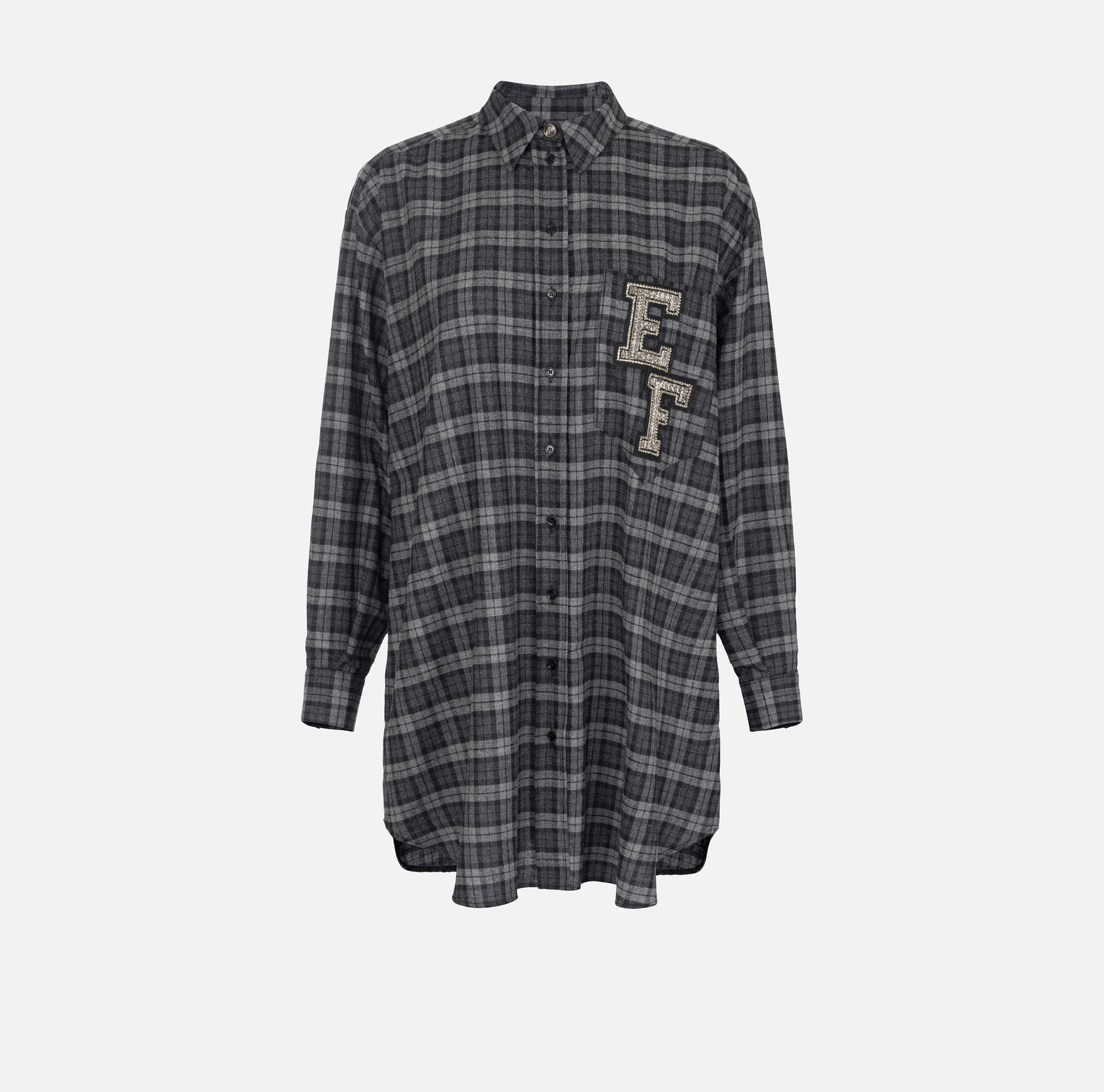 Robe chemise en laine tartan avec patch brodé | Elisabetta Franchi® Outlet