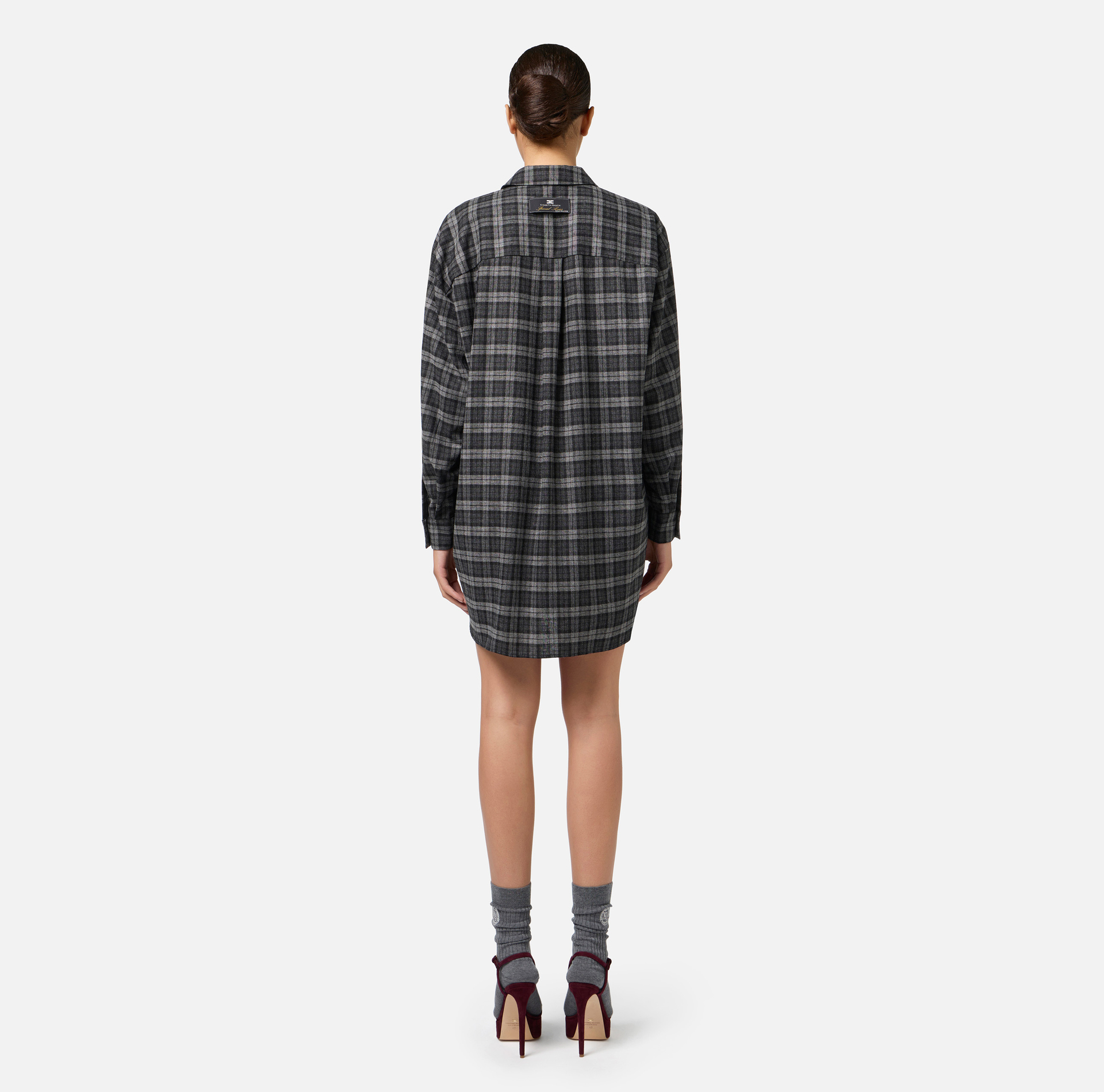 Robe chemise en laine tartan avec patch brodé | Elisabetta Franchi® Outlet