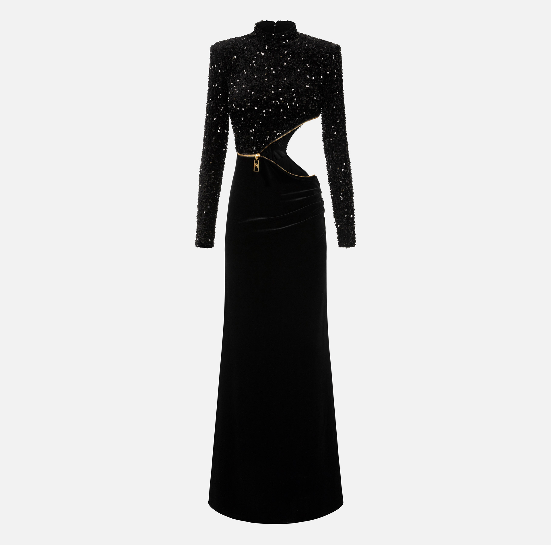 Sequin-embroidered chenille red carpet dress with cut-out | Elisabetta Franchi® Outlet