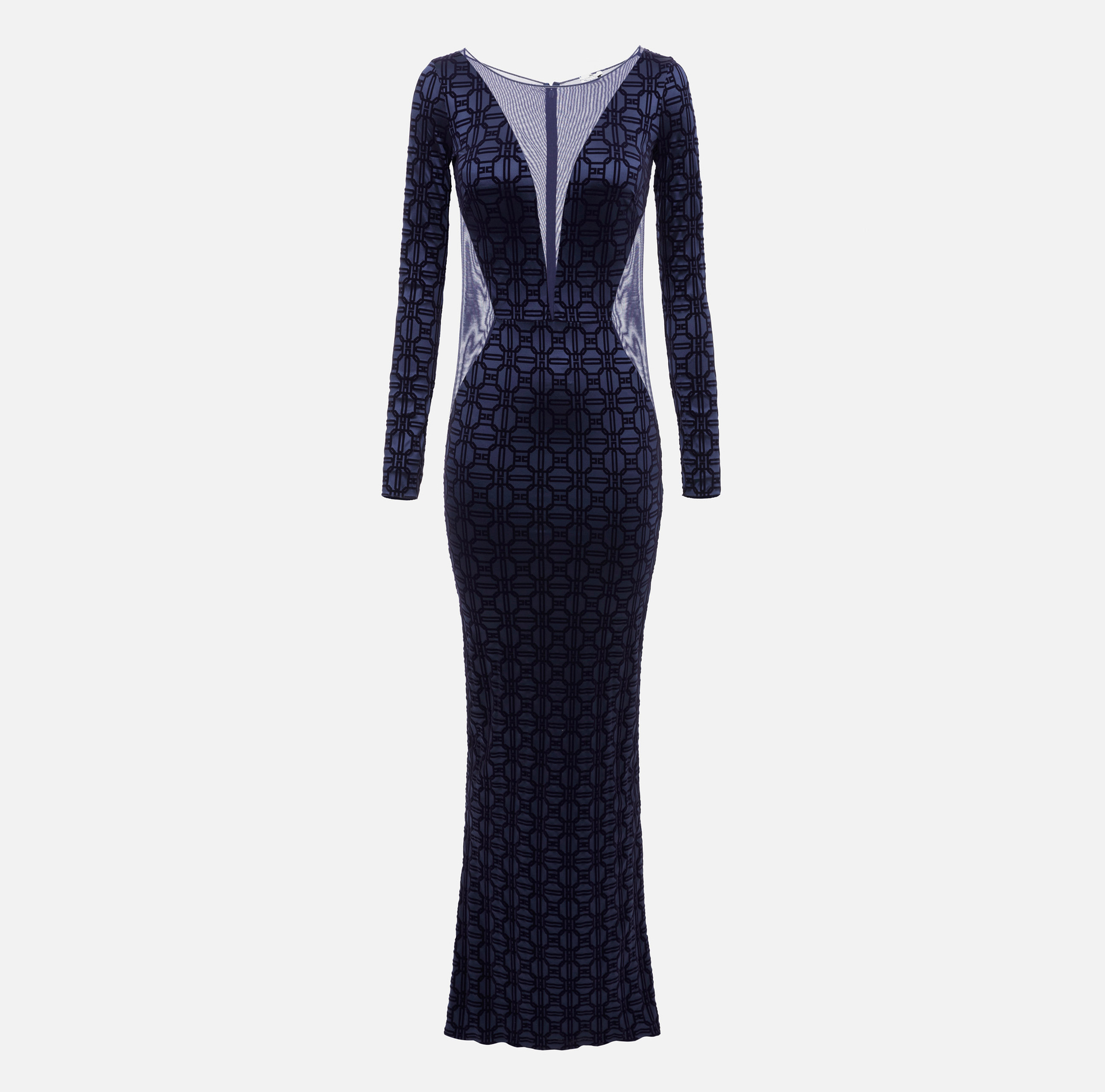 Red carpet dress in flock Lycra and tulle fabric | Elisabetta Franchi® Outlet