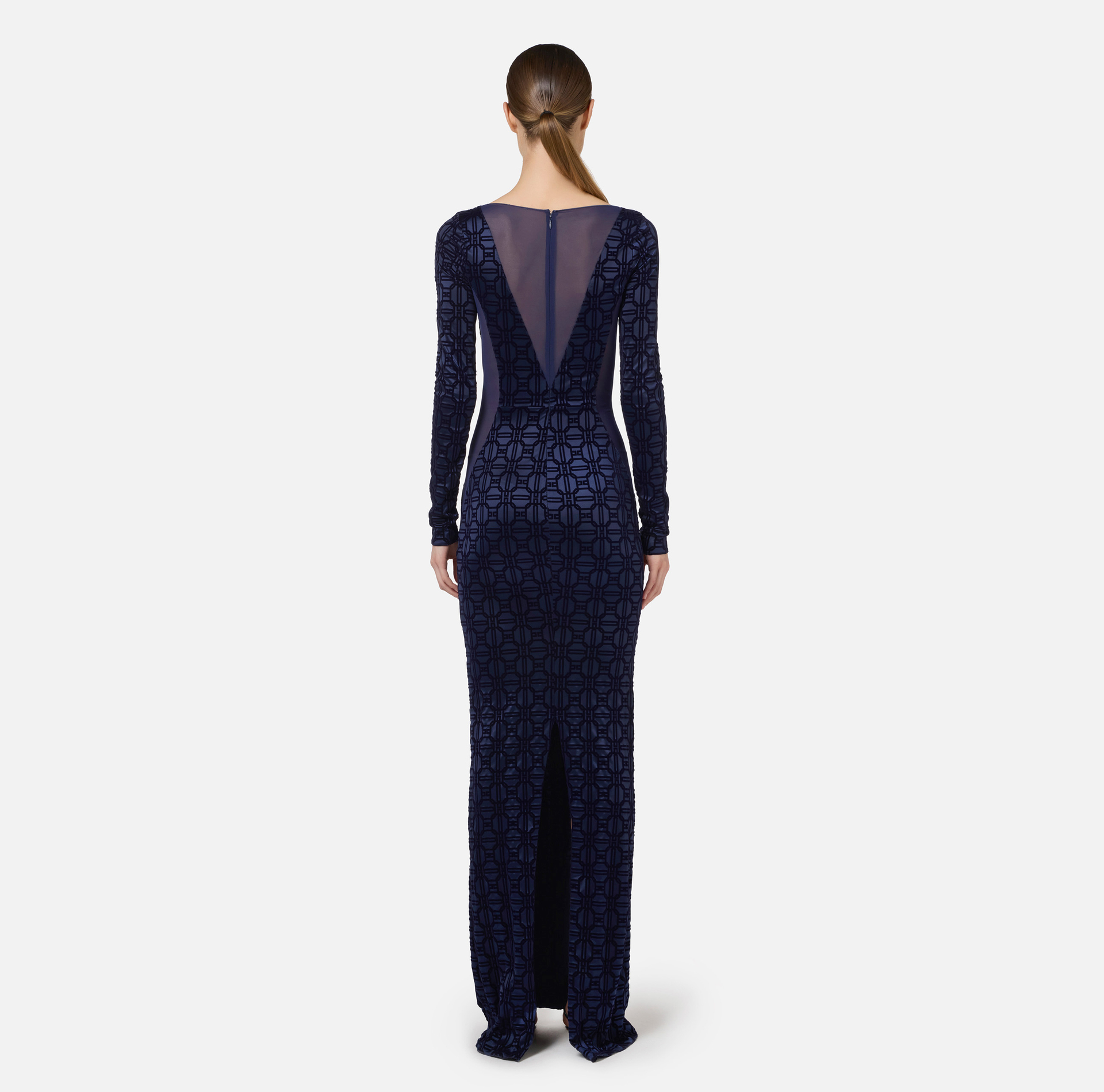 Red carpet dress in flock Lycra and tulle fabric | Elisabetta Franchi® Outlet