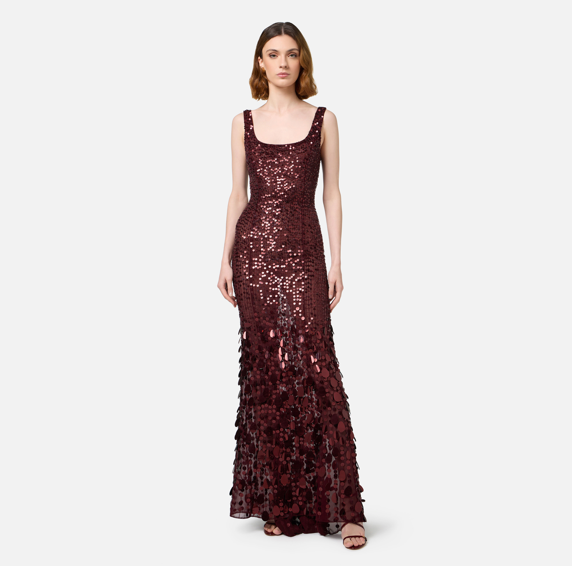 Sequin-embroidered georgette red carpet dress | Elisabetta Franchi® Outlet