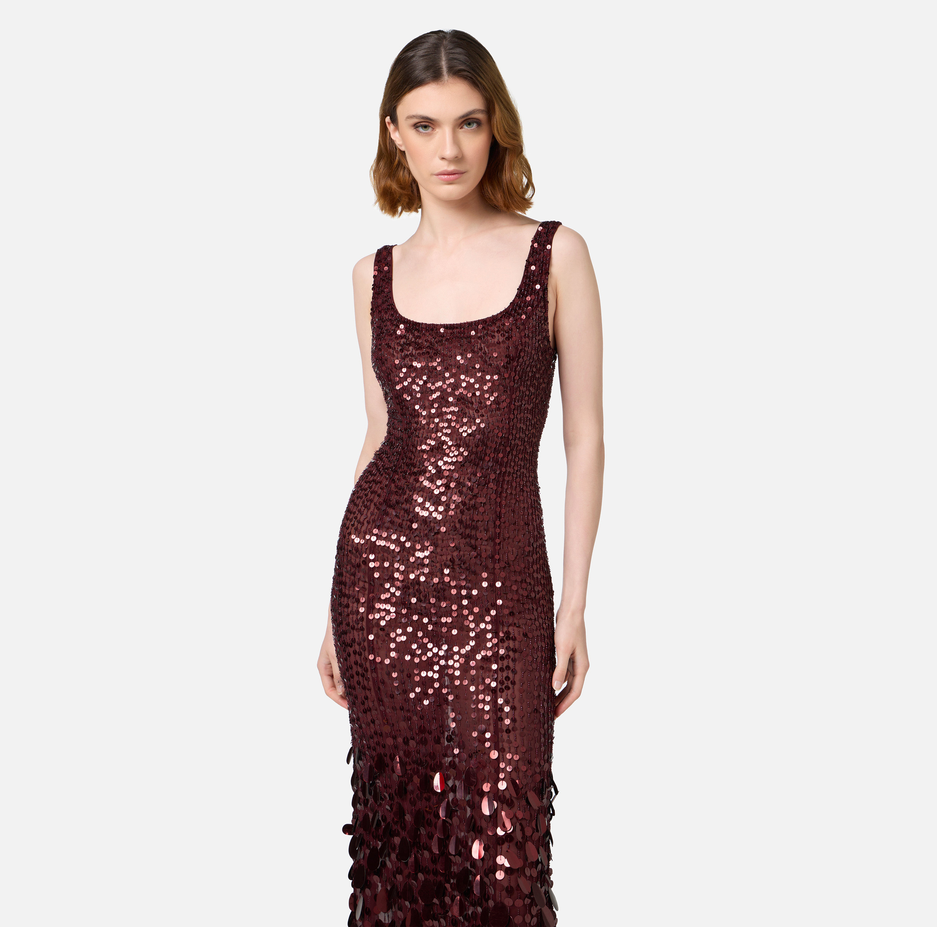 Robe Red Carpet en georgette brodée de sequins | Elisabetta Franchi® Outlet