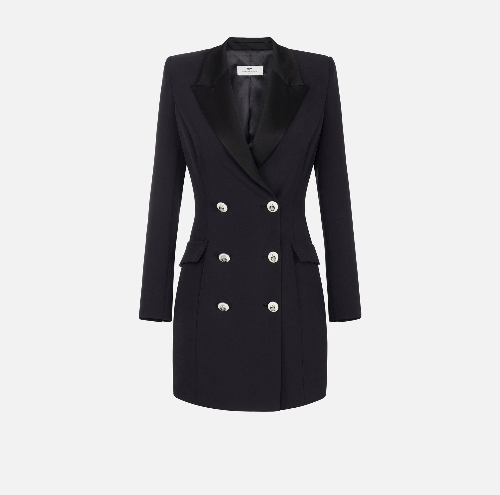 Coat dress in stretch crêpe fabric with satin lapels | Elisabetta Franchi® Outlet