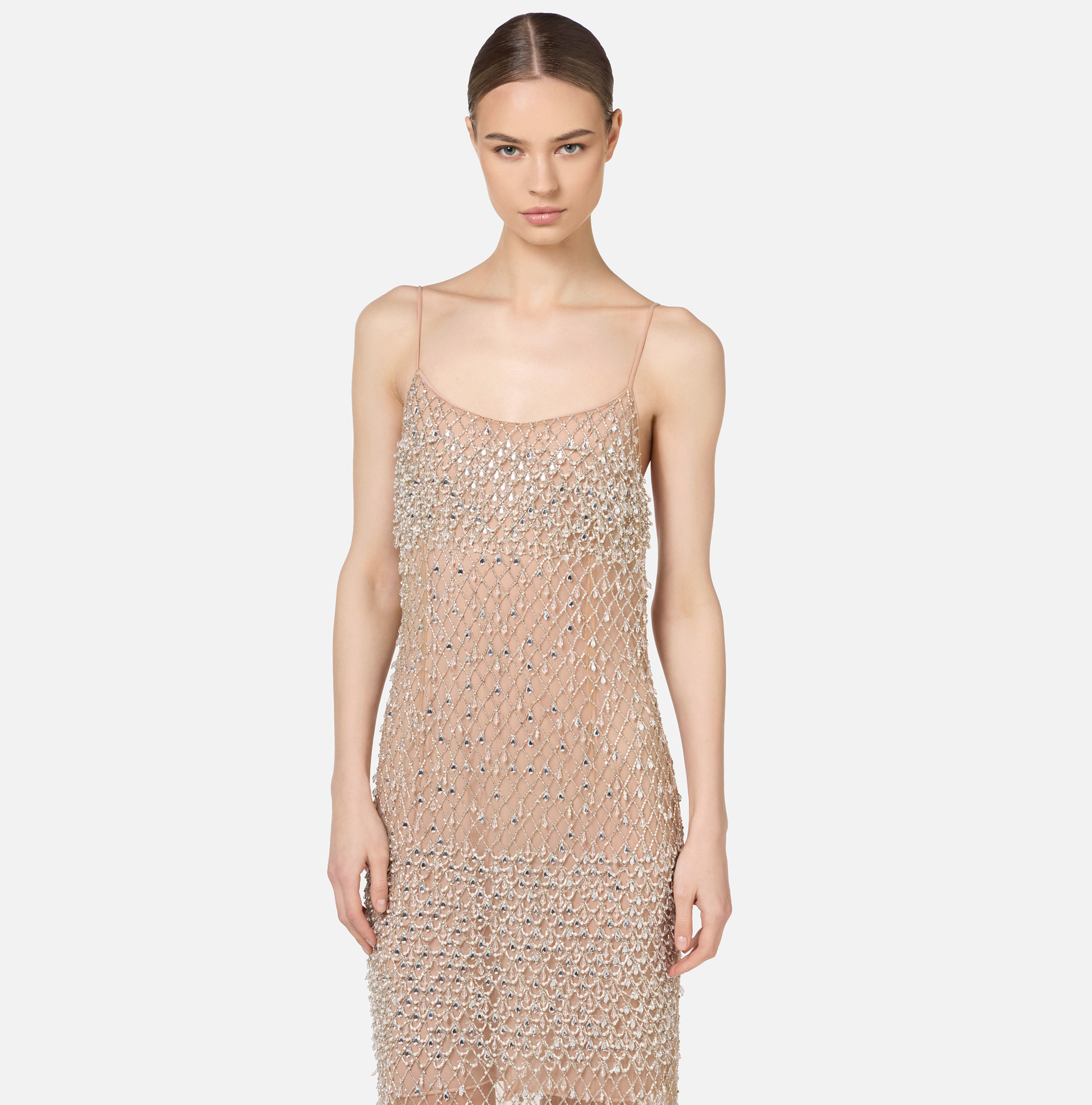 Tulle red carpet dress embroidered with diamond pattern sequins | Elisabetta Franchi® Outlet