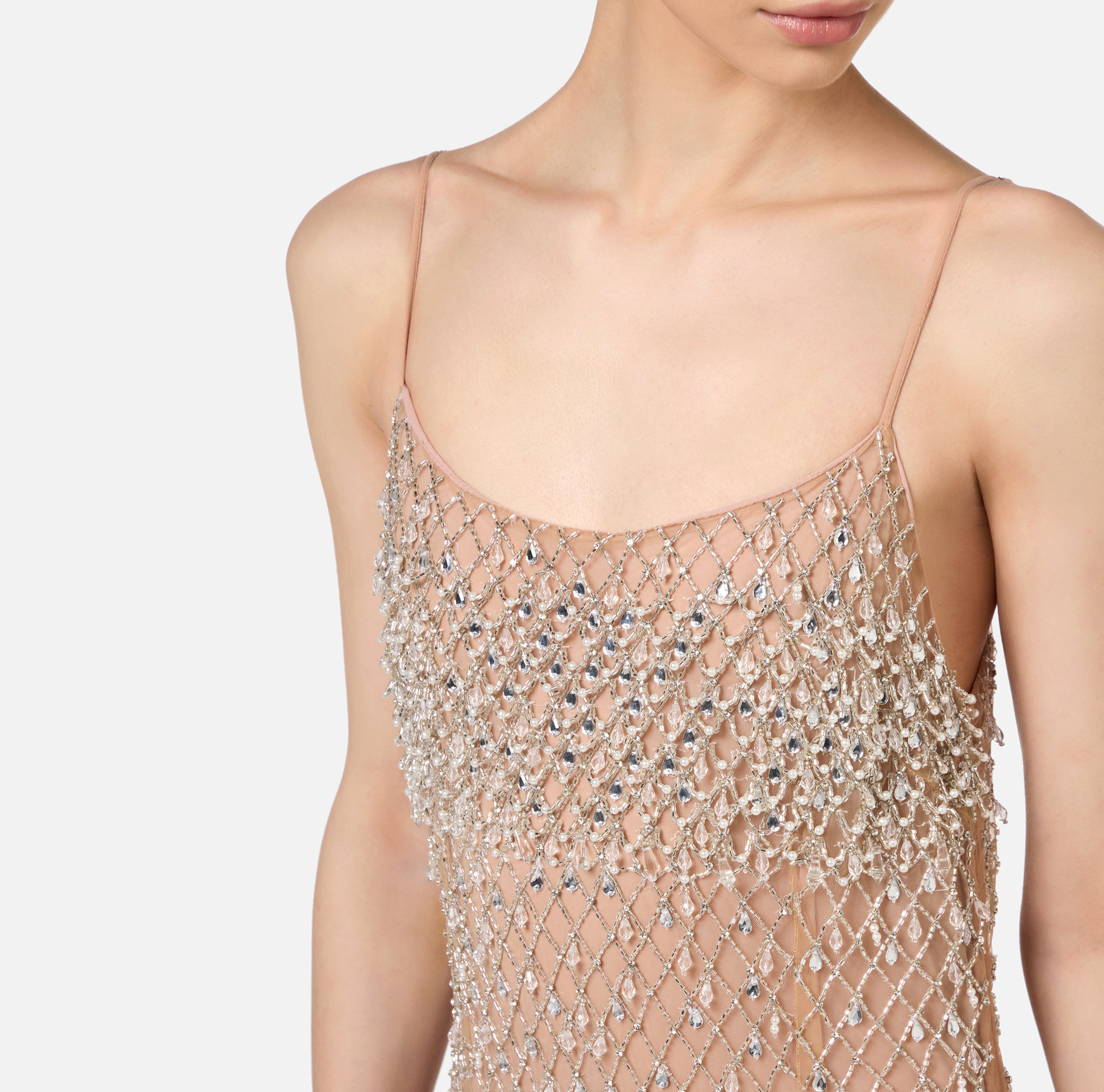 Tulle red carpet dress embroidered with diamond pattern sequins | Elisabetta Franchi® Outlet