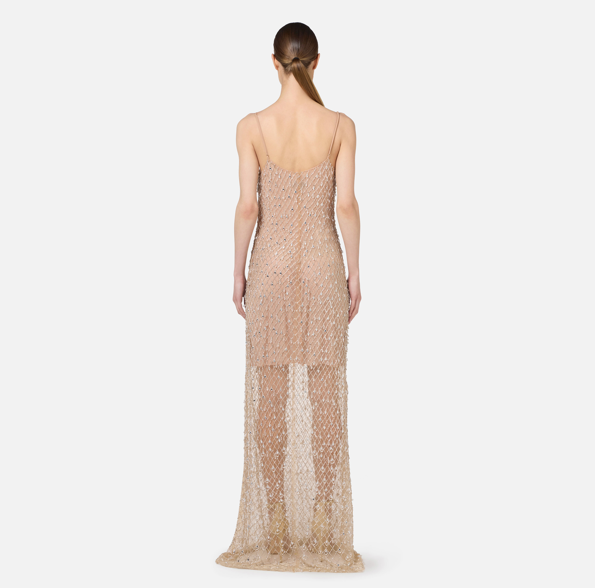 Tulle red carpet dress embroidered with diamond pattern sequins | Elisabetta Franchi® Outlet