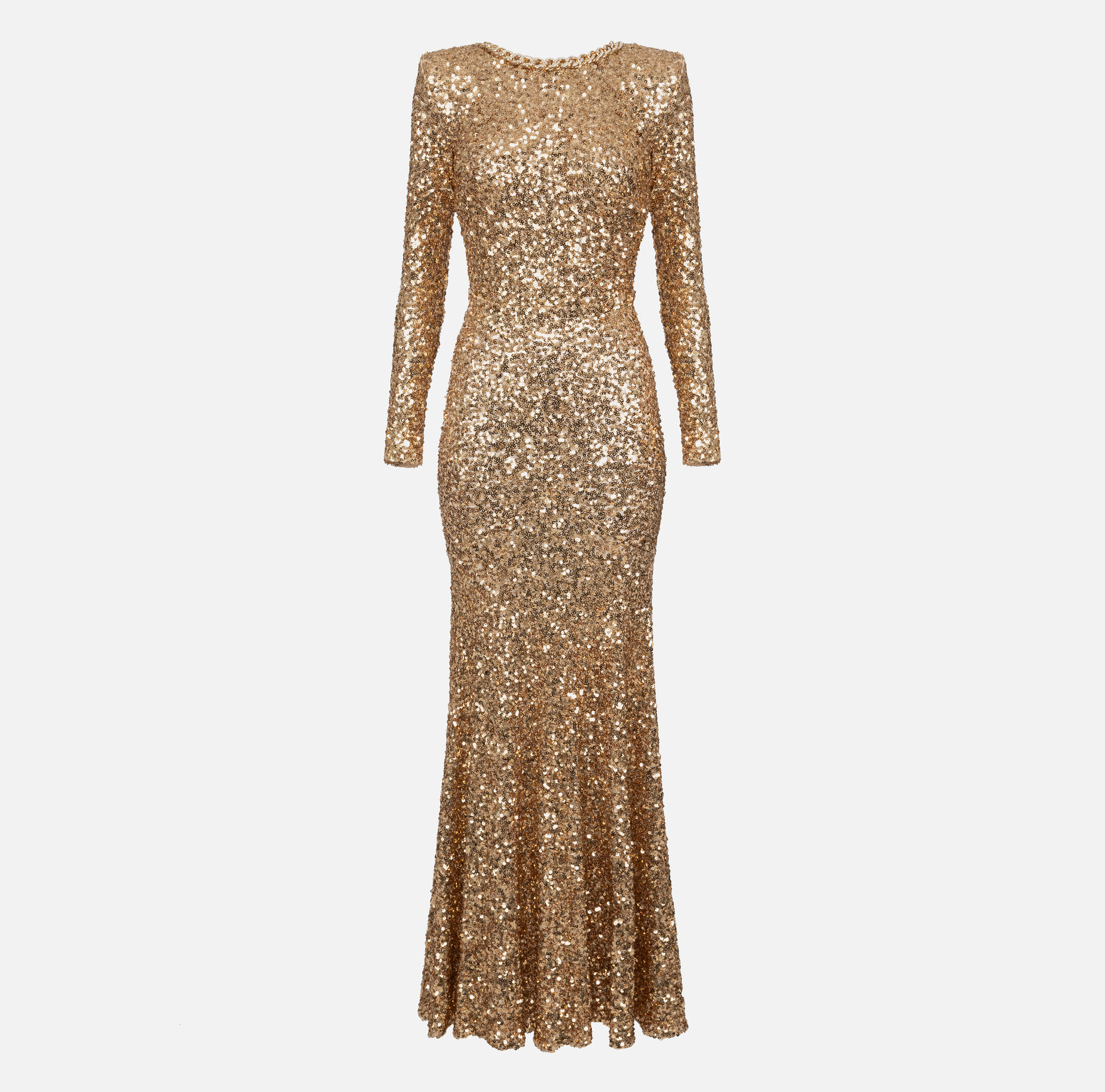 Red carpet sequin dress with chain and rhinestones | Elisabetta Franchi® Outlet