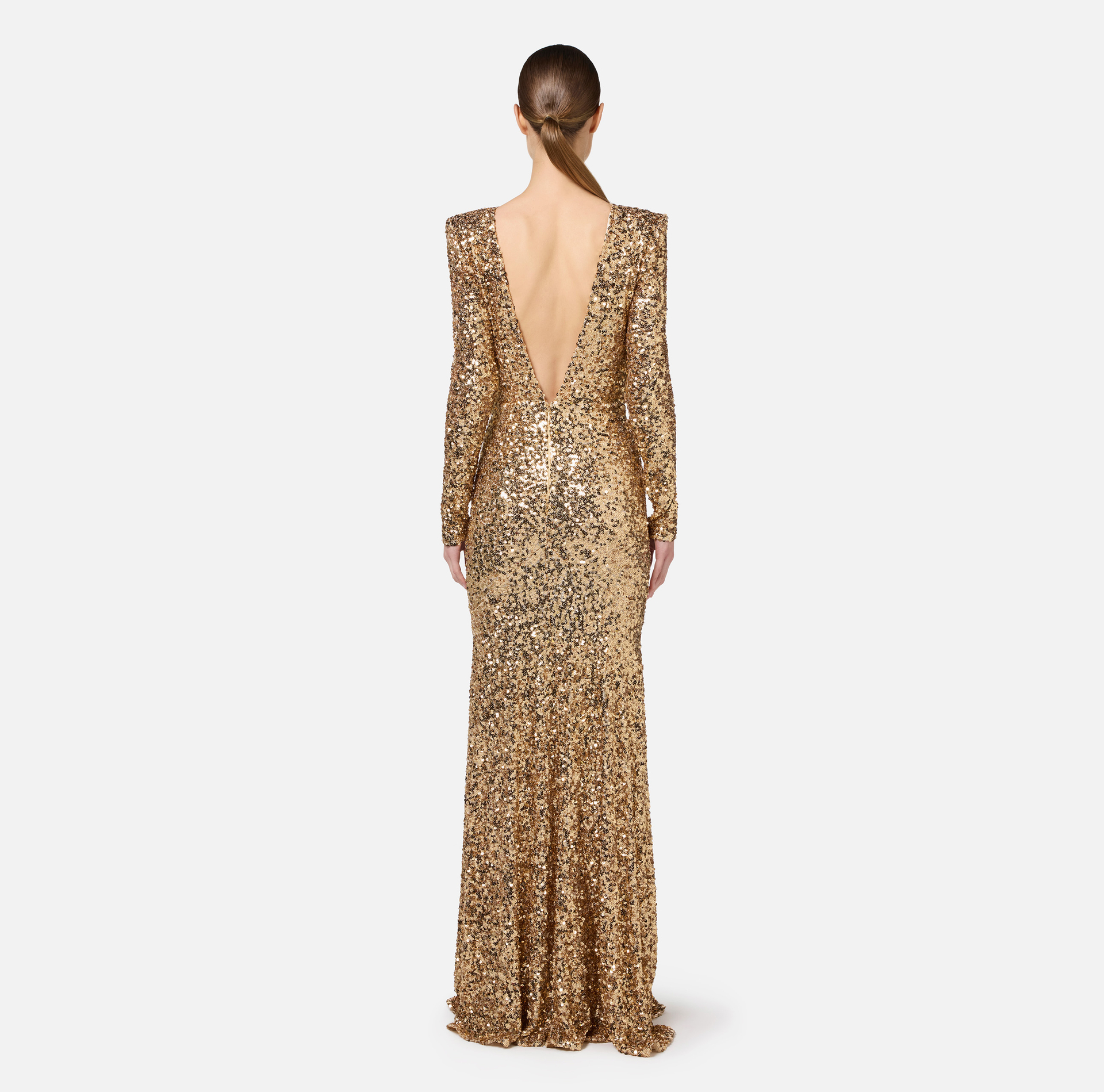 Red carpet sequin dress with chain and rhinestones | Elisabetta Franchi® Outlet