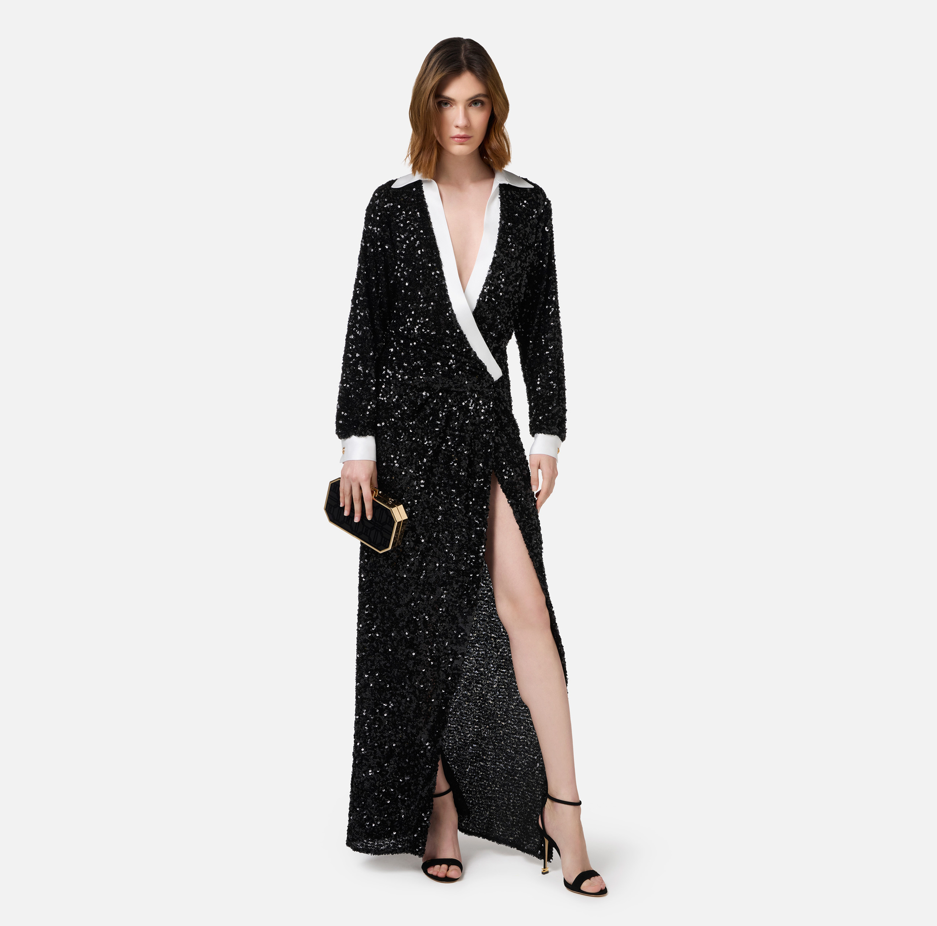 Red carpet sequin dress with satin inserts | Elisabetta Franchi® Outlet