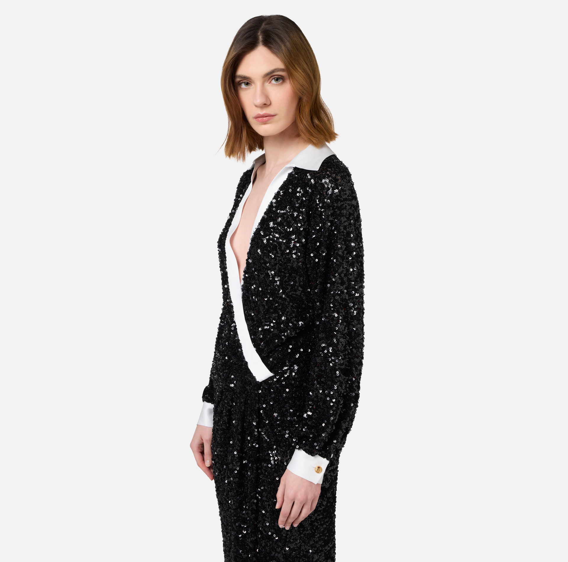 Red carpet sequin dress with satin inserts | Elisabetta Franchi® Outlet