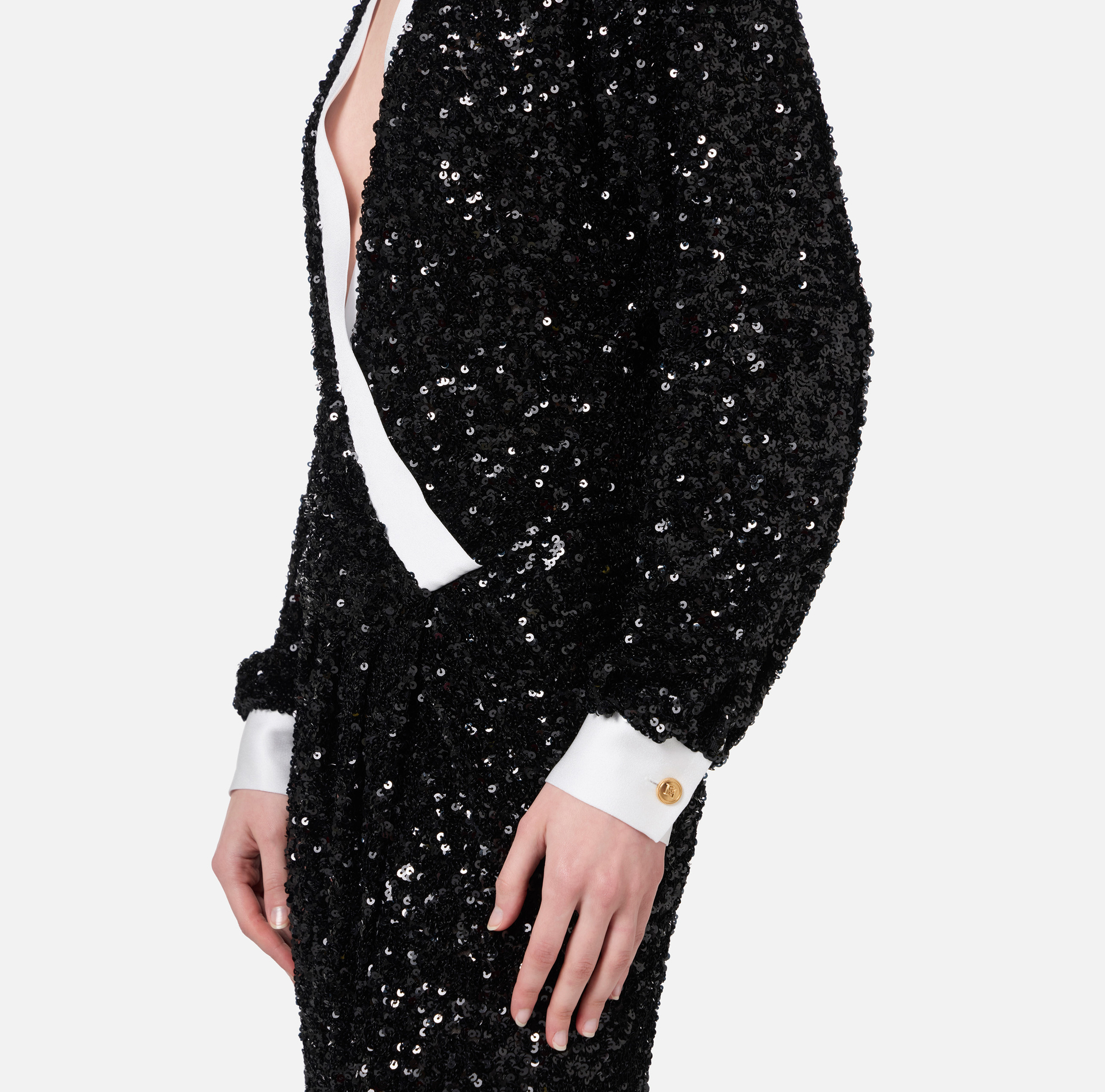 Red carpet sequin dress with satin inserts | Elisabetta Franchi® Outlet