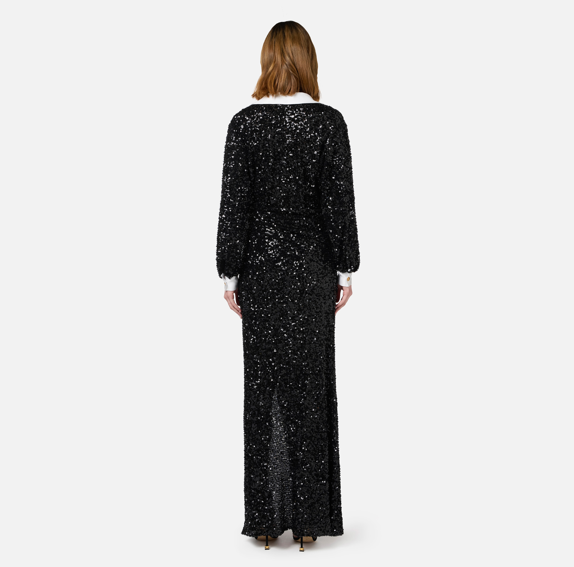 Red carpet sequin dress with satin inserts | Elisabetta Franchi® Outlet